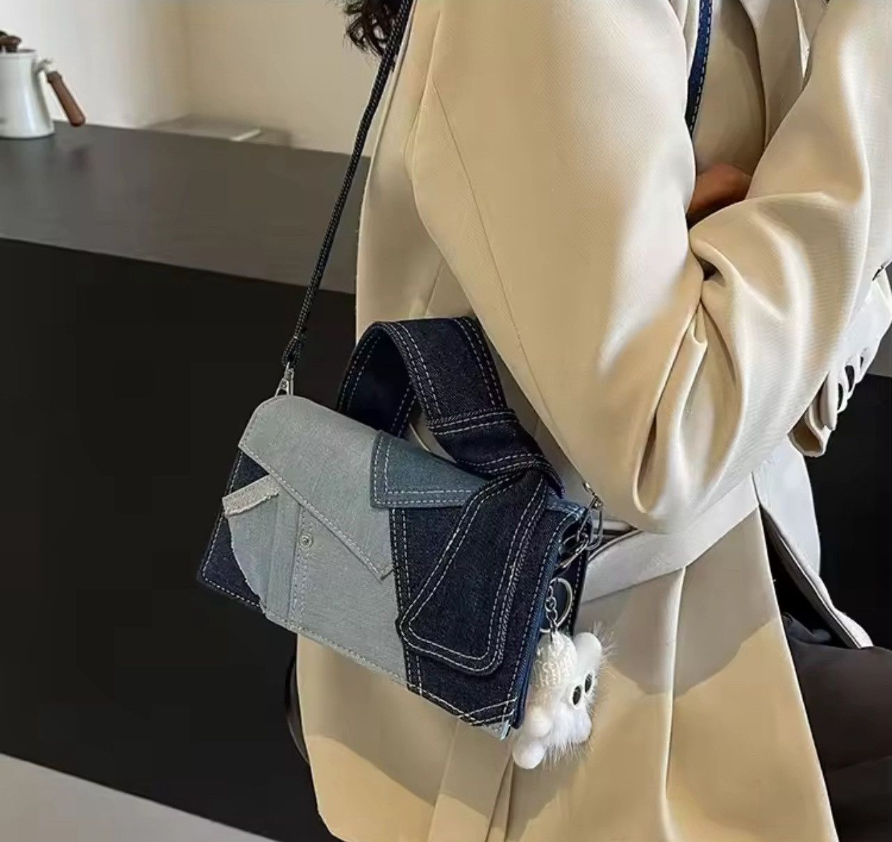 Vintage Block Denim Square Shoulder Bag Size ONE SIZE - 10 Thumbnail