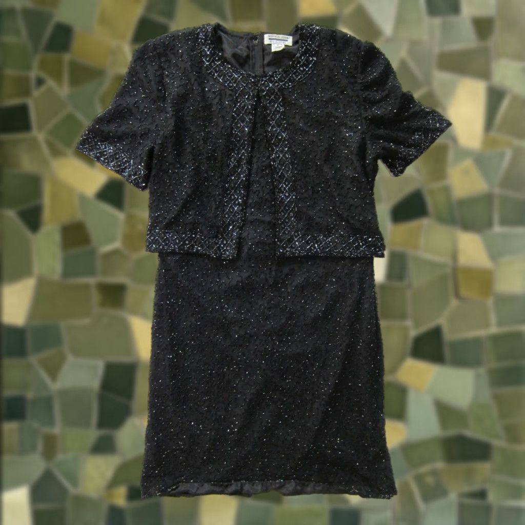 Vintage Vintage Mark & John Gopal 100% Silk Black Beaded Jacket Dress Small Jacket Dress Black Silk Beaded Vintage Women S Small Vintage Size S / US 4 / IT 40 - 1 Thumbnail