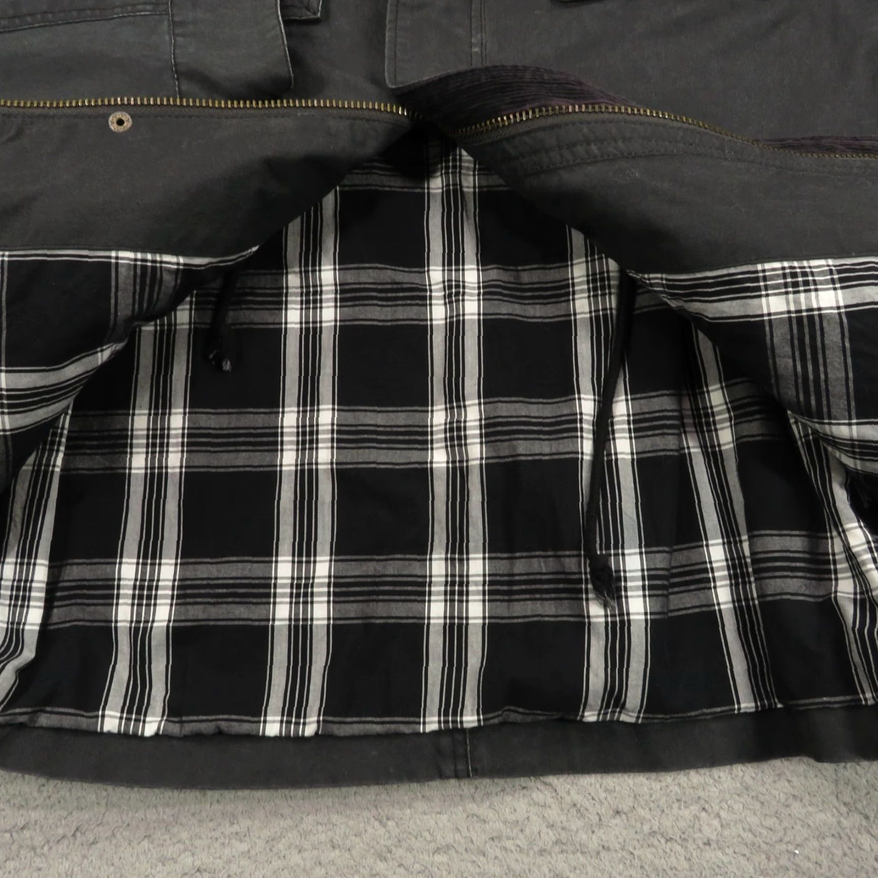 Buffalo by David Bitton Mens Field Jacket XL Black Military Chore Plaid Lined Corduroy Collar Buffalo