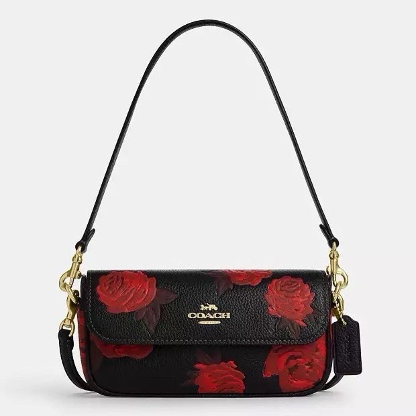 Coach NWT Coach Floral Hailey Flap Crossbody Bag CCF74 Black/Red Size ONE SIZE - 11 Thumbnail
