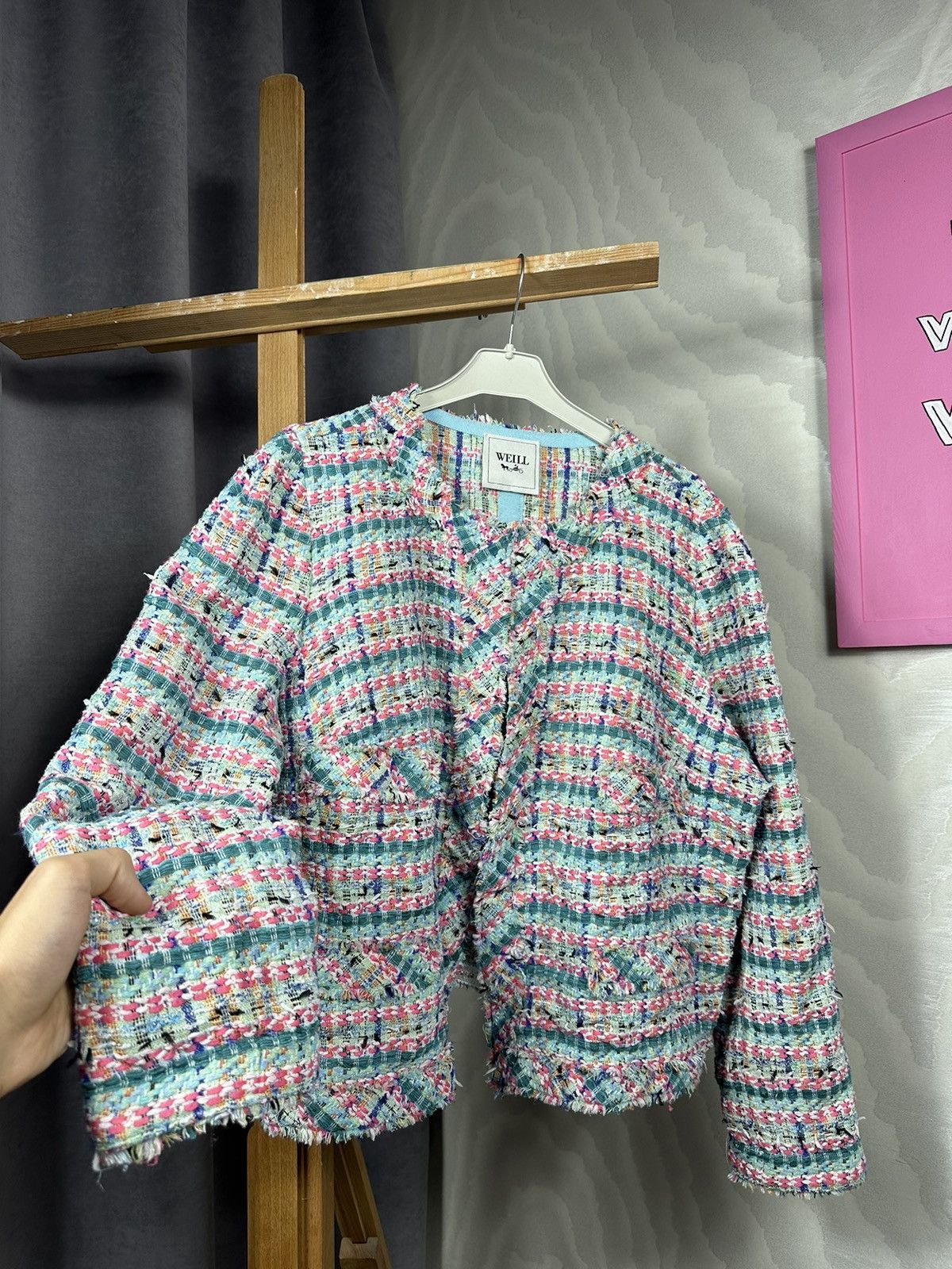 Other Weill Blazer Jacket Fringed Tweed Size L / US 10 / IT 46 - 6 Thumbnail
