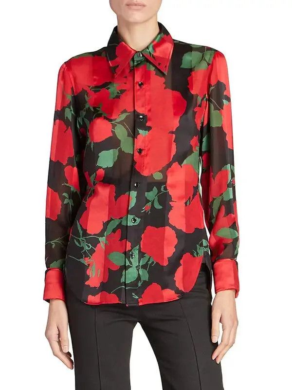 Saint Laurent Paris o1s1wg110924 Shirt in Floral Silk Muslin in Multicolor Size M / US 6-8 / IT 42-44 - 3 Thumbnail