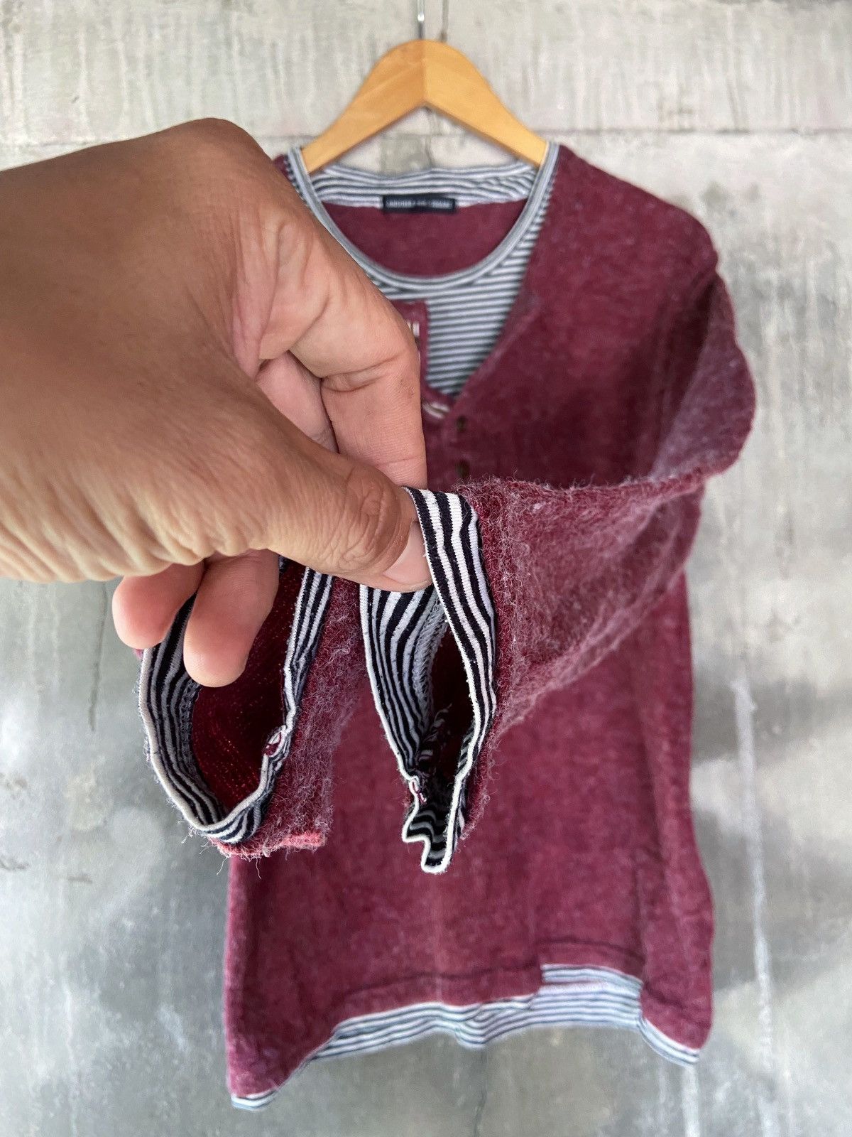 Japanese Brand DOUBLE LAYER STYLE ANOTHER SIDE SQUARE KNIT STRIPED Size US M / EU 48-50 / 2 - 7 Thumbnail