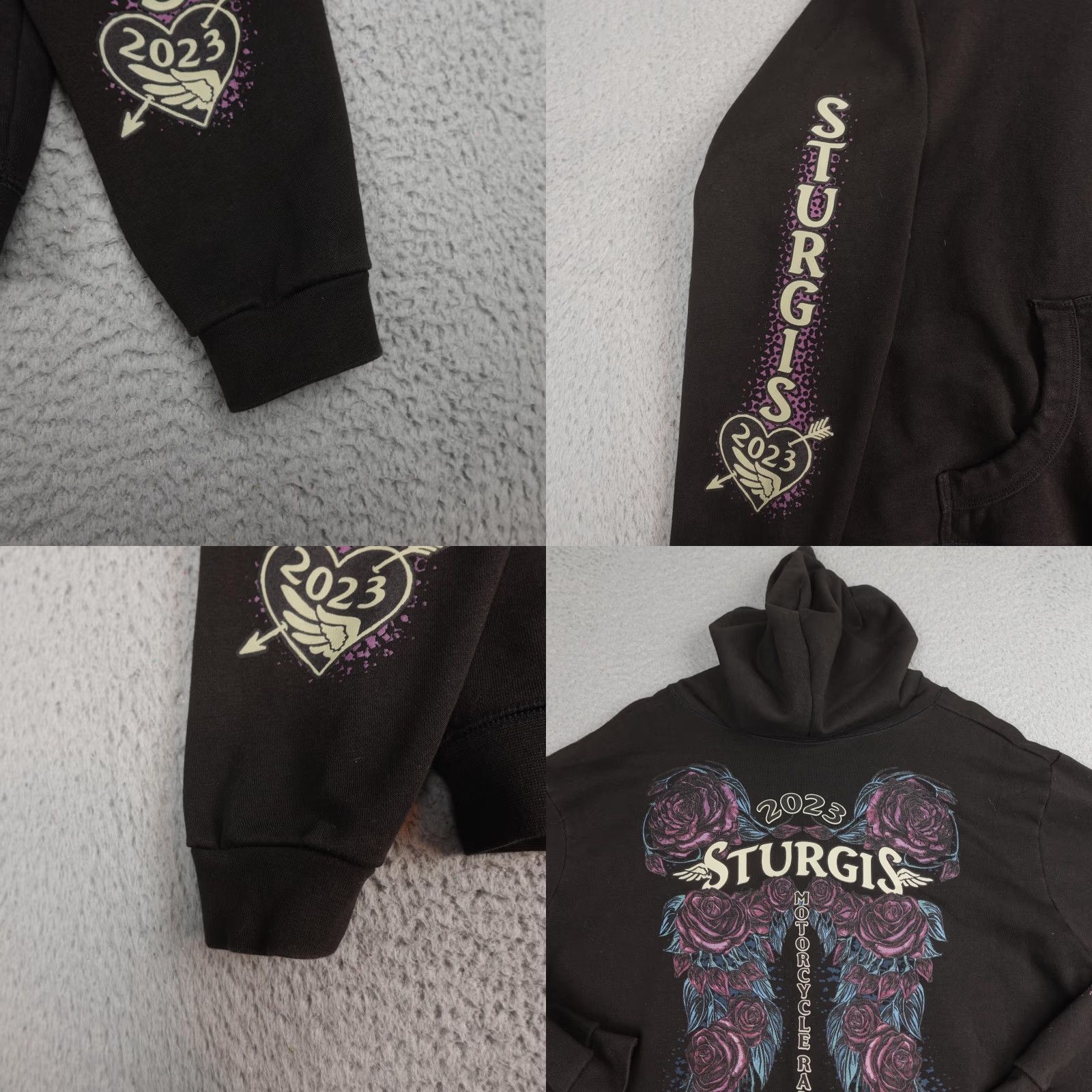 Vintage Hot Leathers Hoodie Mens XL Black Sturgis 2023 Motorcycle Rally Full Zip Graphic Print Size US XL / EU 56 / 4 - 8 Thumbnail
