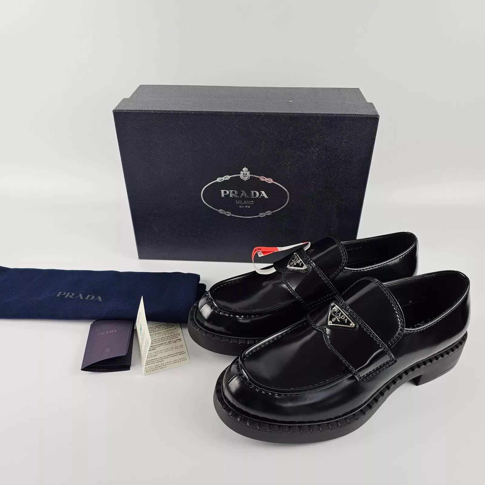 Prada PRADA Black Brushed Leather Loafers New Authentic Size US 6.5 / EU 39-40 - 3 Thumbnail