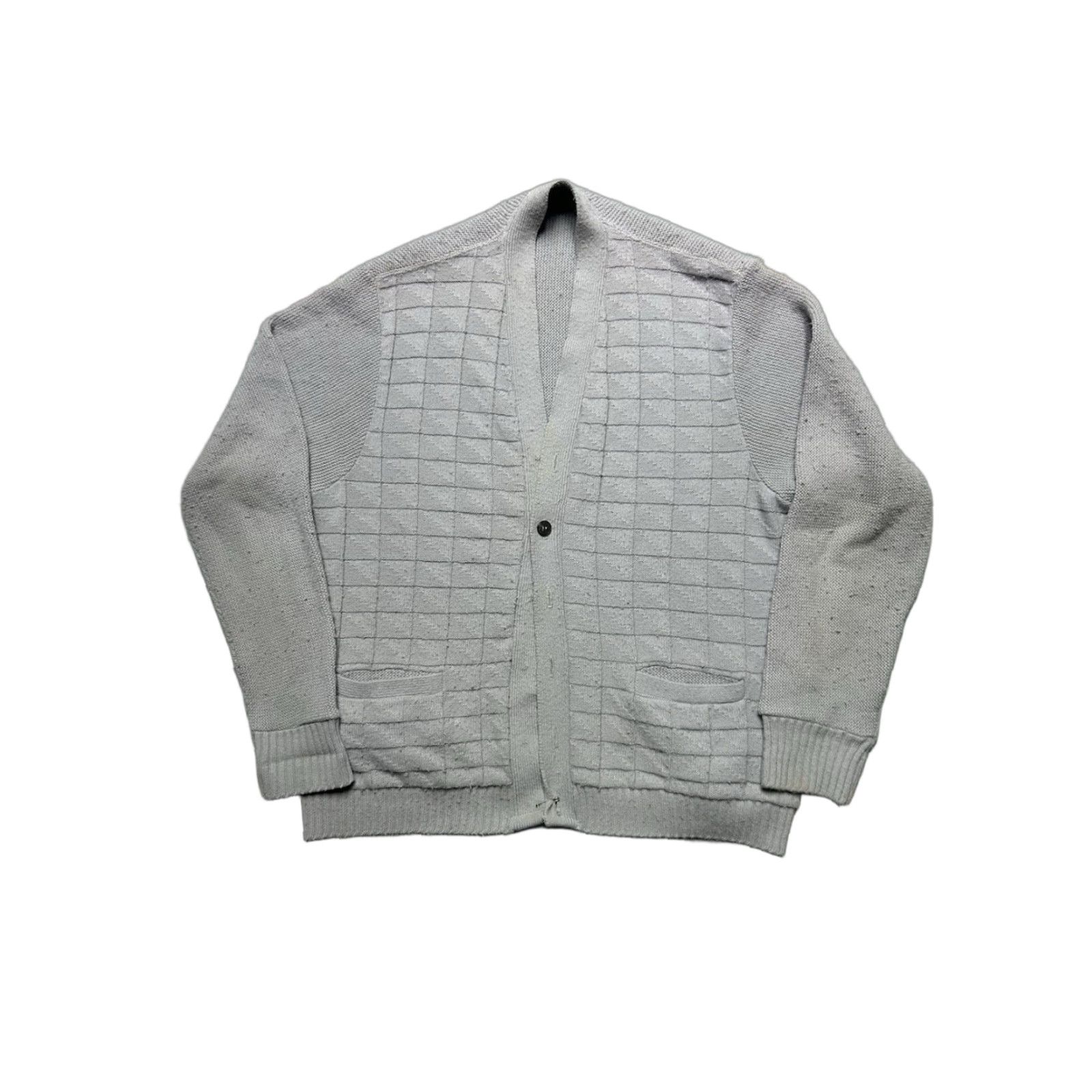 Vintage VINTAGE 70s Knit Cardigan Sweater Wool Blend Windowpane Gray AS IS Men’s Large Cardigan Wool Knit Gray Windowpane 70s Mens Large AS IS Size US L / EU 52-54 / 3 - 1 Thumbnail