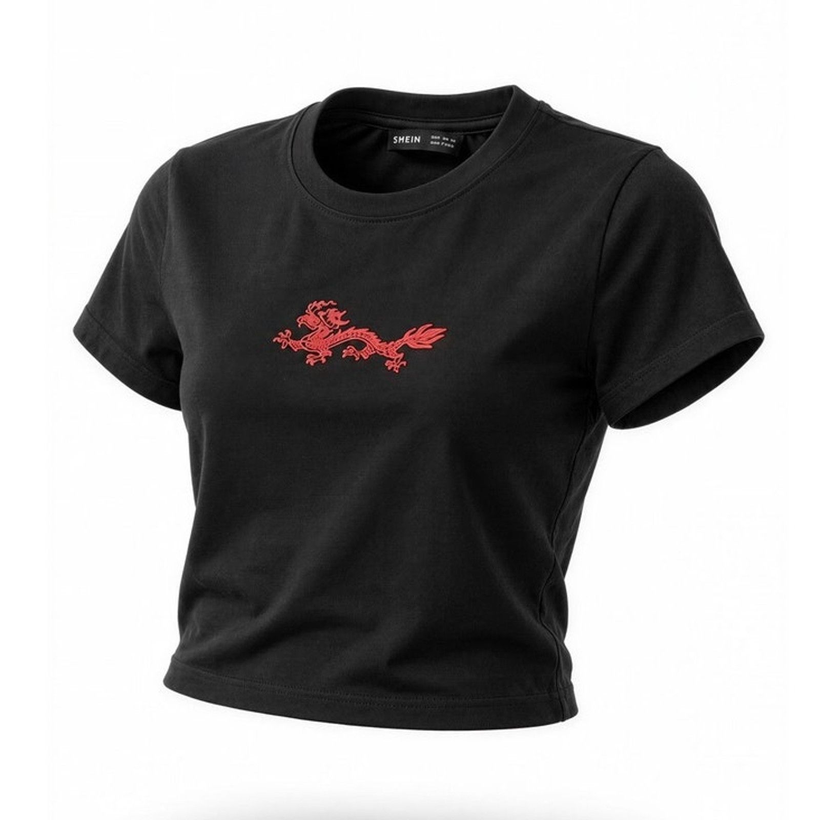 Shein SHEIN Cropped T-Shirt Womens Small Black Red Dragon Cropped Size S / US 4 / IT 40 - 1 Thumbnail