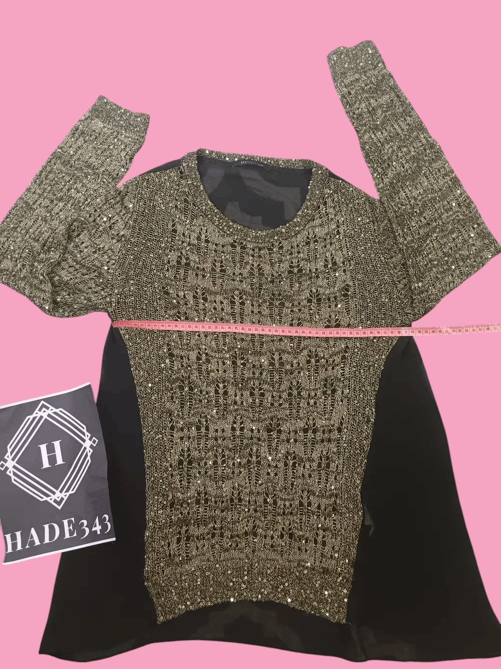 If Six Was Nine × Japanese Brand BESTI BELLI Milan Black Gold Sequin Distressed Knit Size US M / EU 48-50 / 2 - 10 Thumbnail