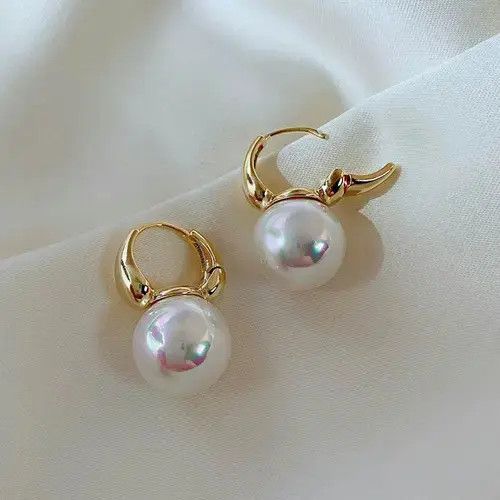 Sterling Silver Fashion Elegant Pearl Drop Hoop Earrings for Women Size ONE SIZE - 2 Thumbnail