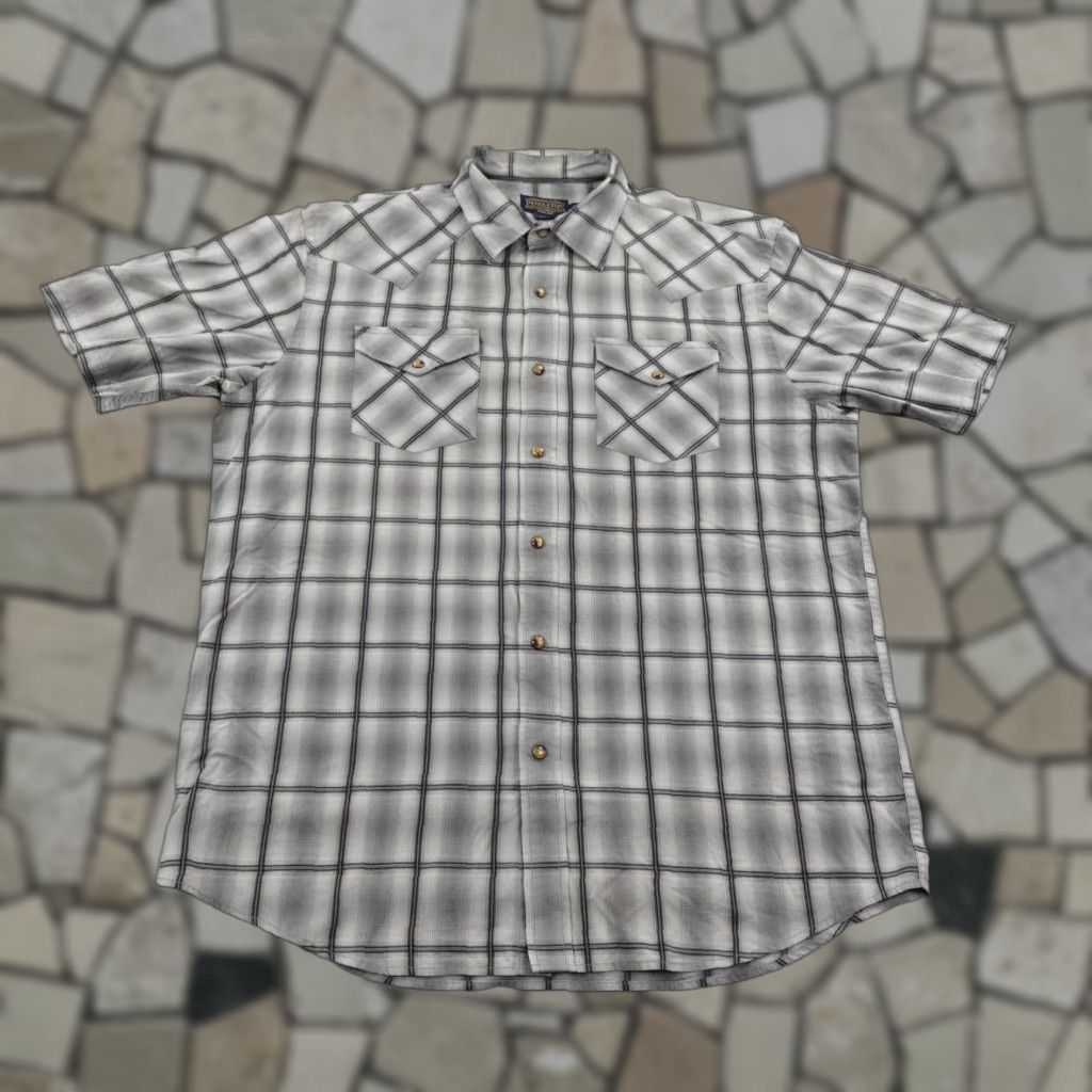 Pendleton Pendleton Shirt Mens Large Gray Plaid Western Pearl Snap Short Sleeve Frontier Size US L / EU 52-54 / 3 - 1 Thumbnail