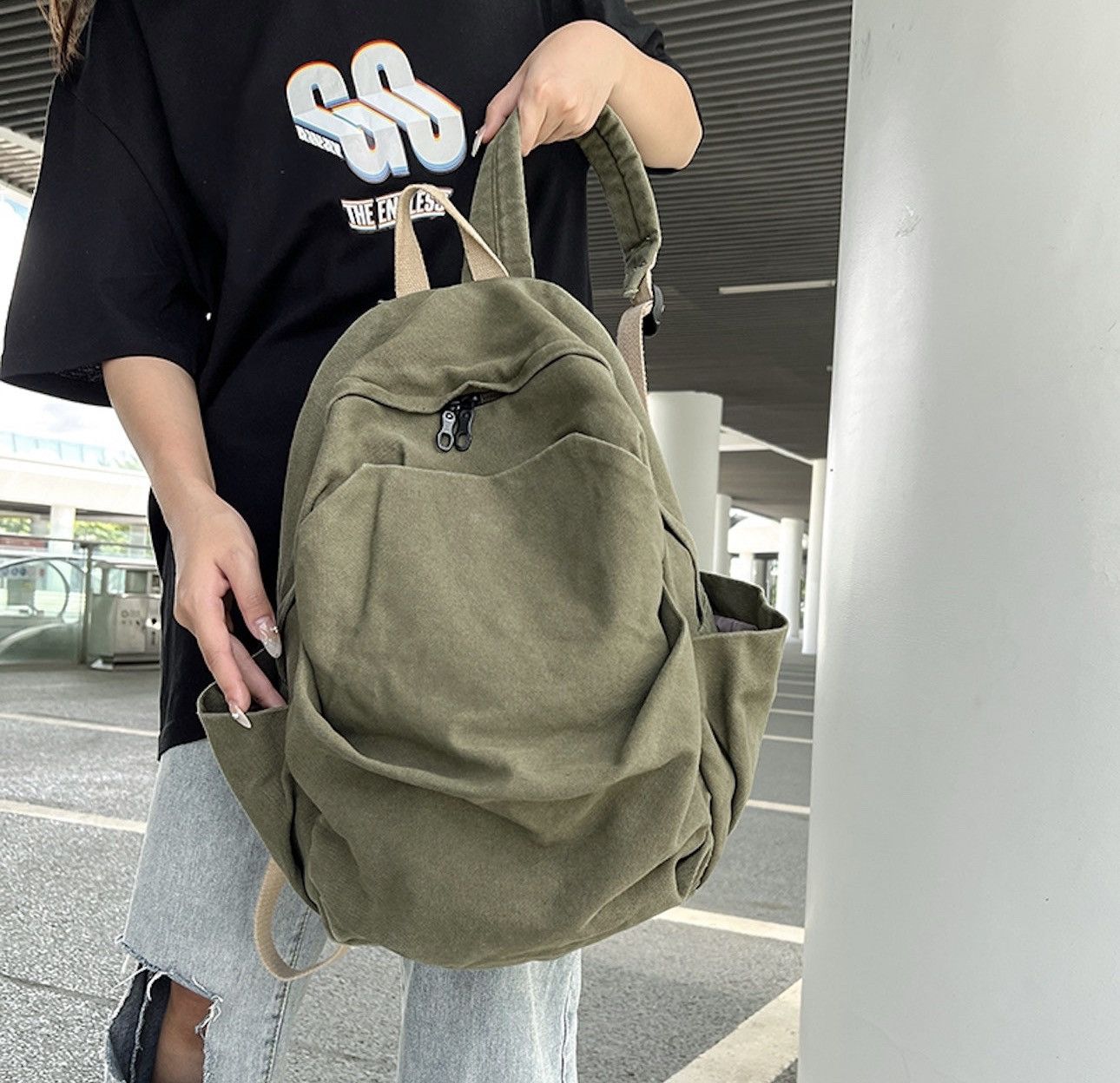 Japanese Brand Fashion Canvas backpack aesthetic Size ONE SIZE - 2 Thumbnail