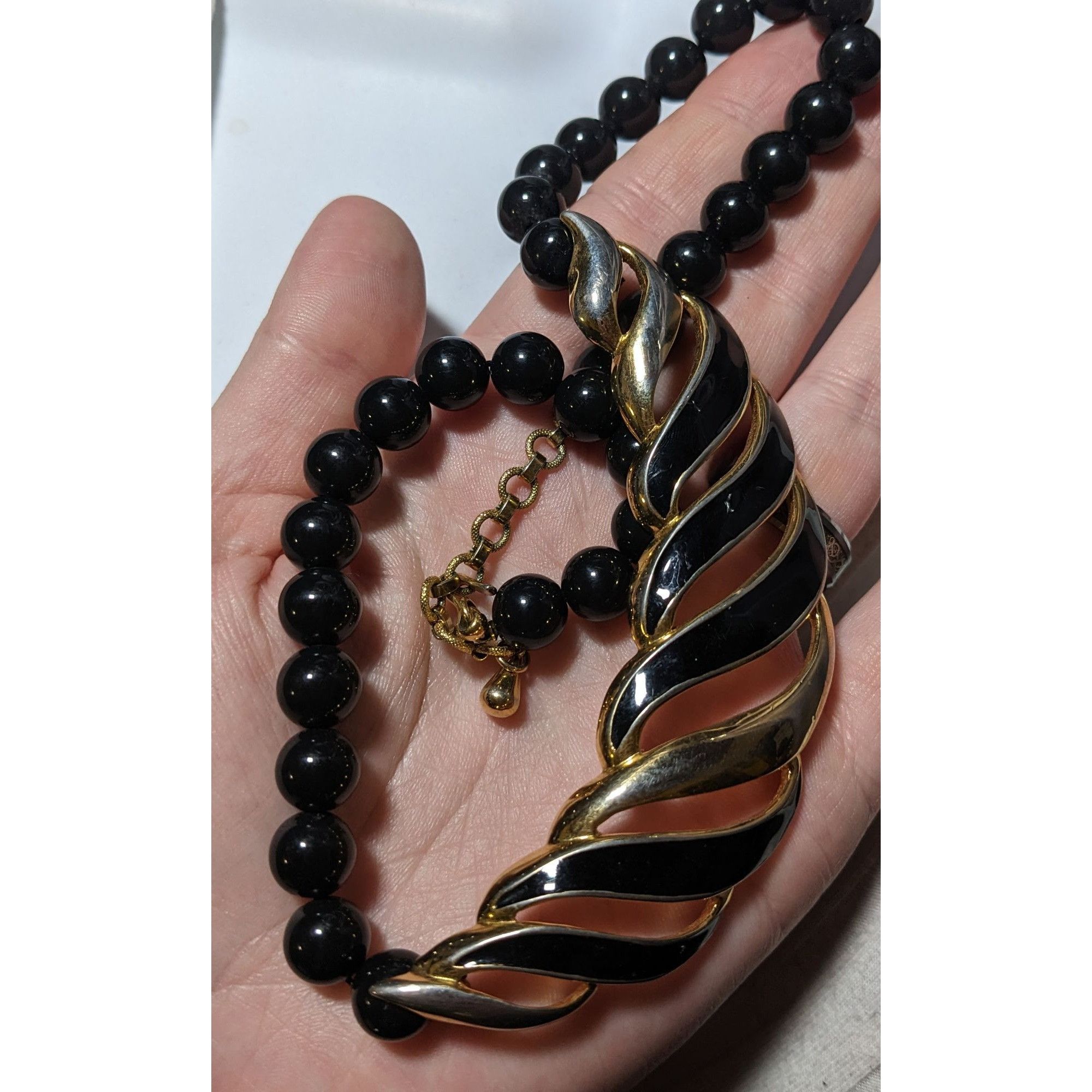 Monet Monet Vintage Black And Gold Beaded Bib Necklace Size ONE SIZE - 7 Thumbnail