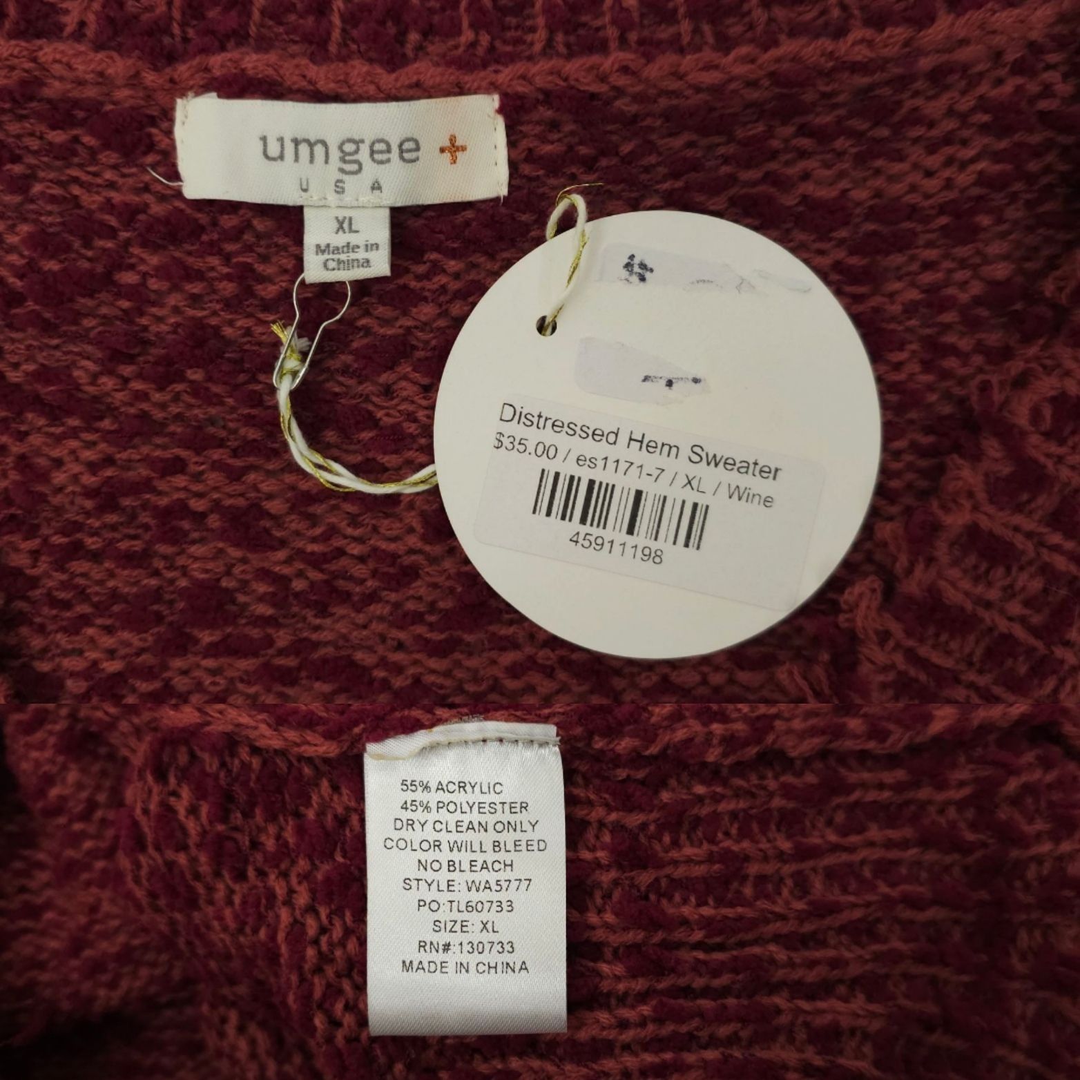 Other Umgee Sweater Womens XL Distressed Hem V Neck Pullover Knit Size XL / US 12-14 / IT 48-50 - 7 Thumbnail