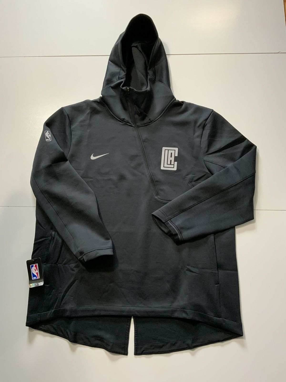 image of NBA x Nike Los Angeles Clippers Asymmetric 1/2 Zip Tech Fleece Hoodie in Grey, Men's (Size 2XL)