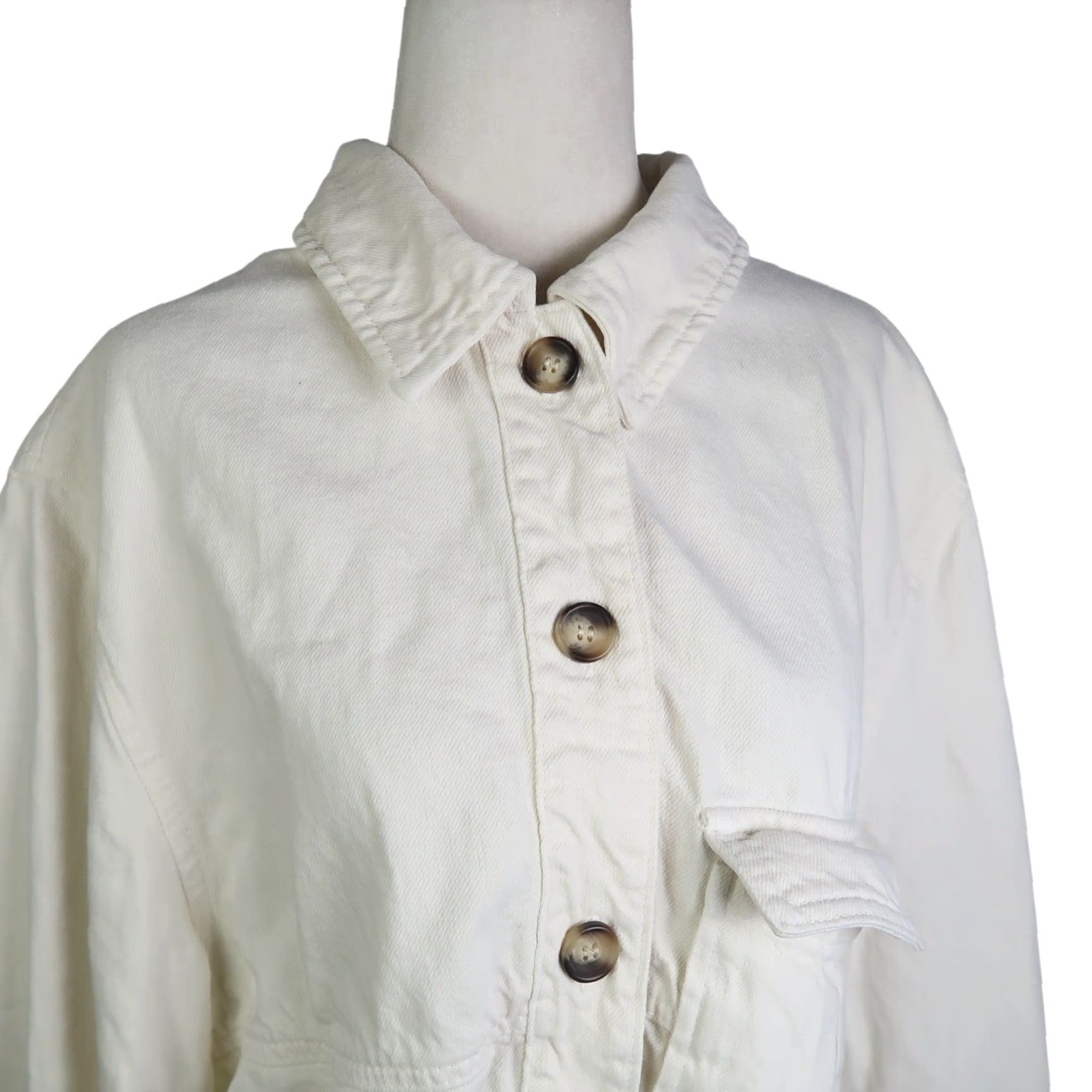 Zara VINTAGE Zara Cream Cotton Button Front Shirt Jacket Womens XL Size XL / US 12-14 / IT 48-50 - 2 Thumbnail