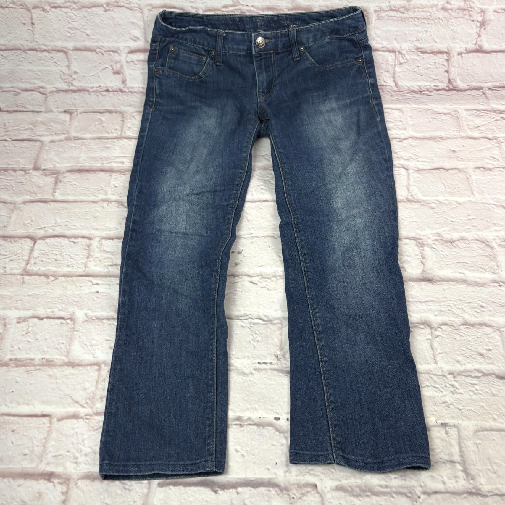 Express Express Jeans Womens 4 Medium Wash Blue Low Rise Cropped 30x24 Embroidered Denim Size 27" / US 4 / IT 40 - 2 Thumbnail
