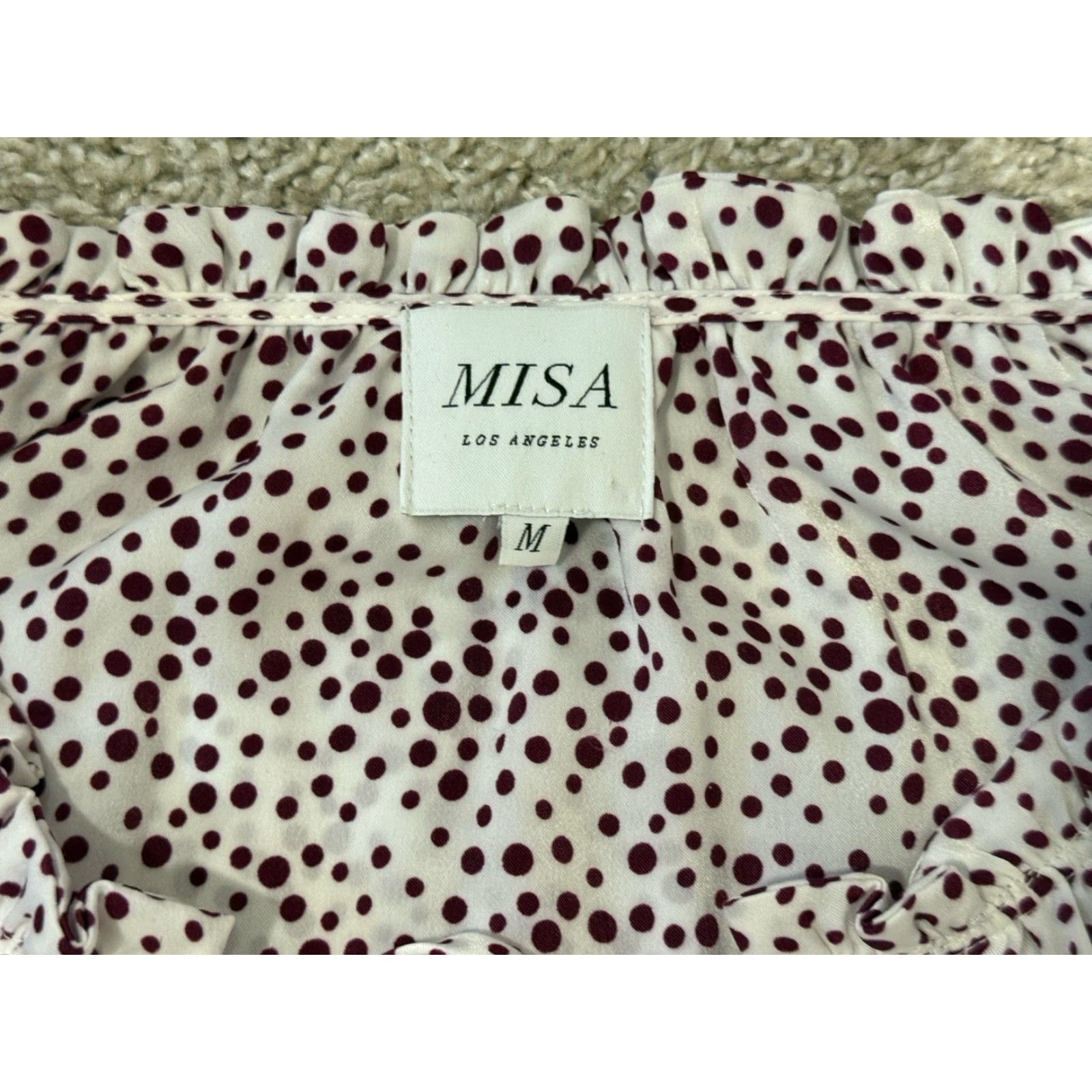 MISA Los Angeles VINTAGE Misa Los Angeles Nehda Dress White Purple Polka Dot Mini Women's Medium USA Made Dress Size M / US 6-8 / IT 42-44 - 7 Thumbnail