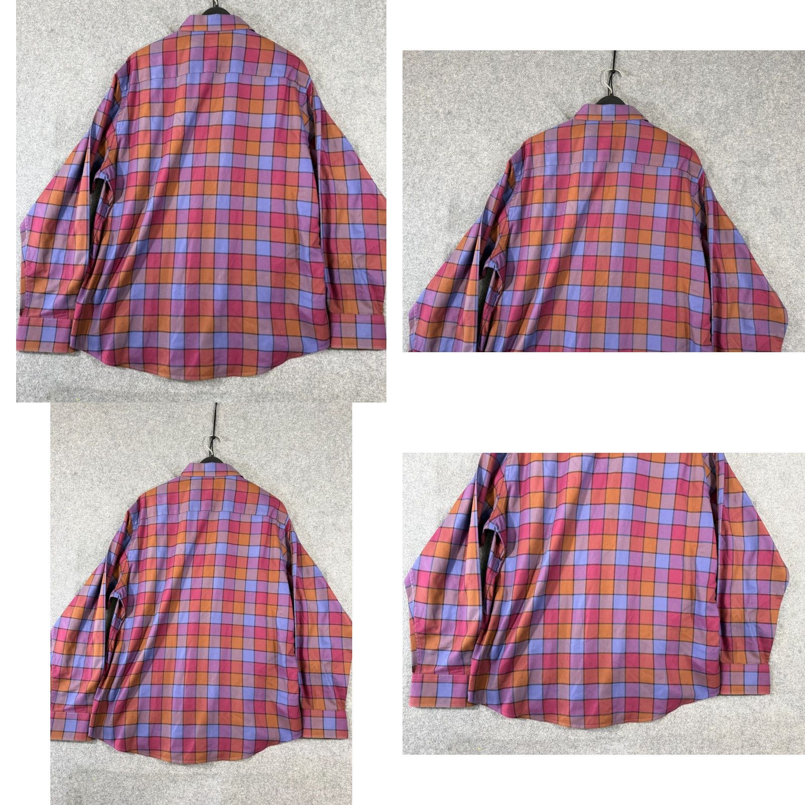 BUGATCHI Bugatchi Shirt Mens XL Plum Orange Plaid Classic Fit Super Fine Cotton Button-Up Long Sleeve Size US XL / EU 56 / 4 - 8 Thumbnail