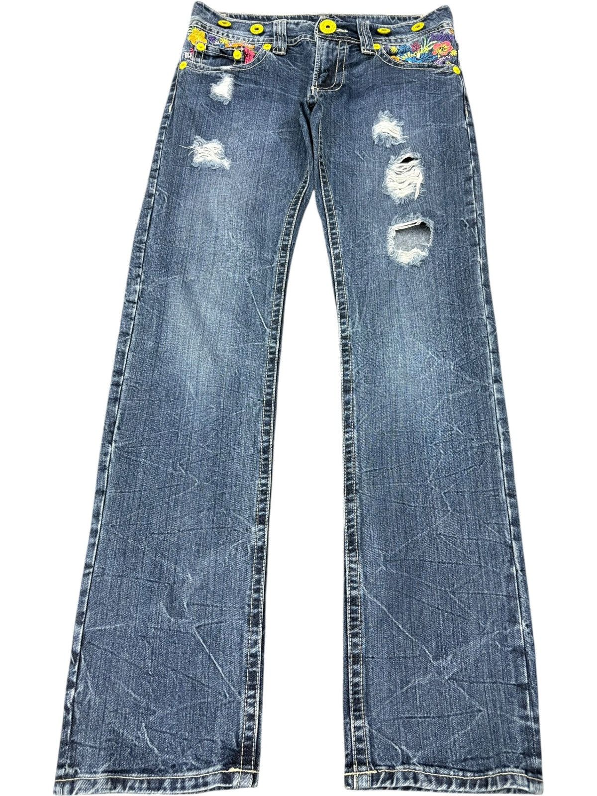 Other Vintage Japanese Brand Suspenders Crack Wash Distress Jeans Size 31" - 1 Thumbnail