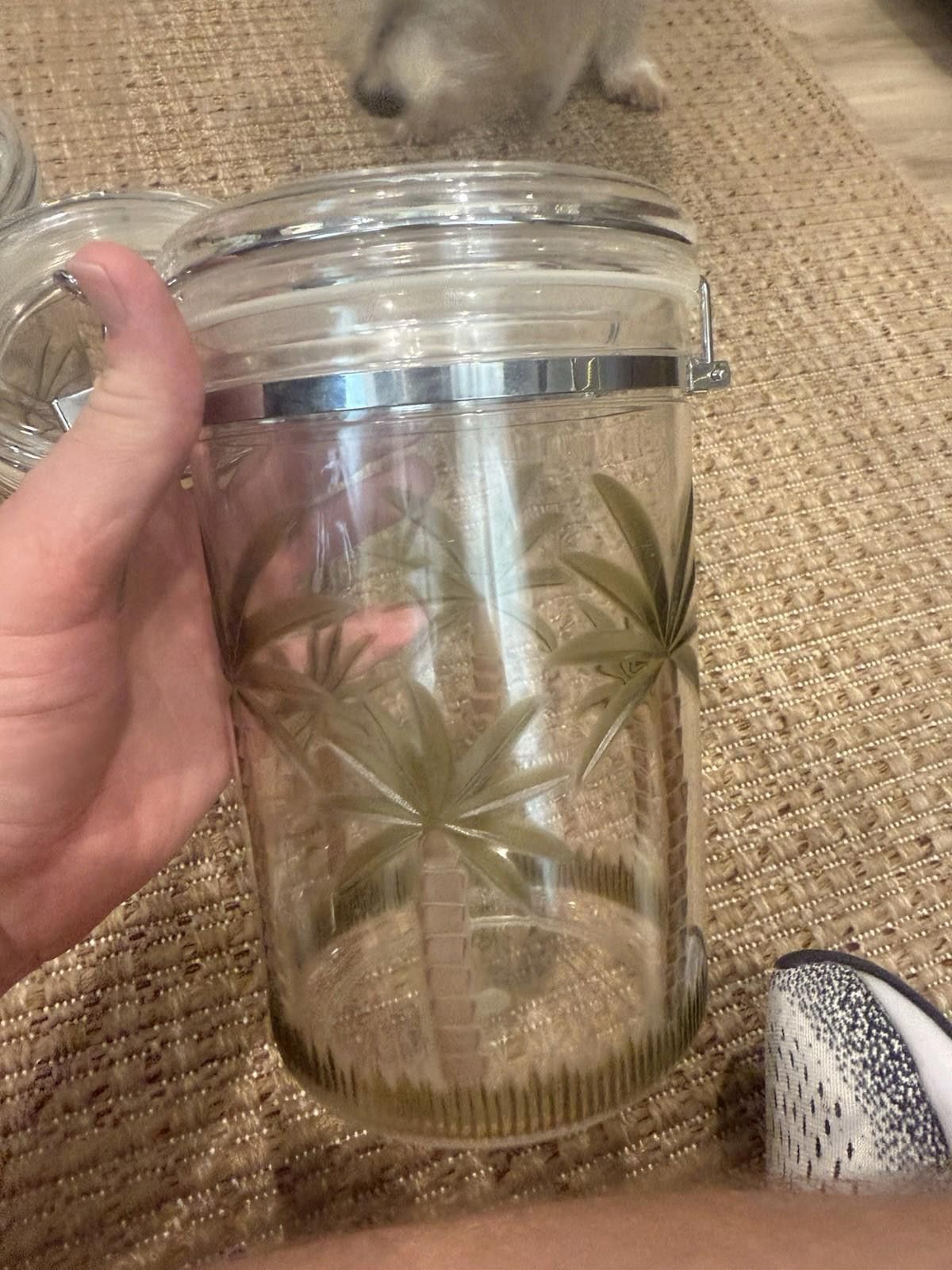 Designer Set Of 3 Acrylic Canisters With Palm Trees. Size ONE SIZE - 4 Thumbnail