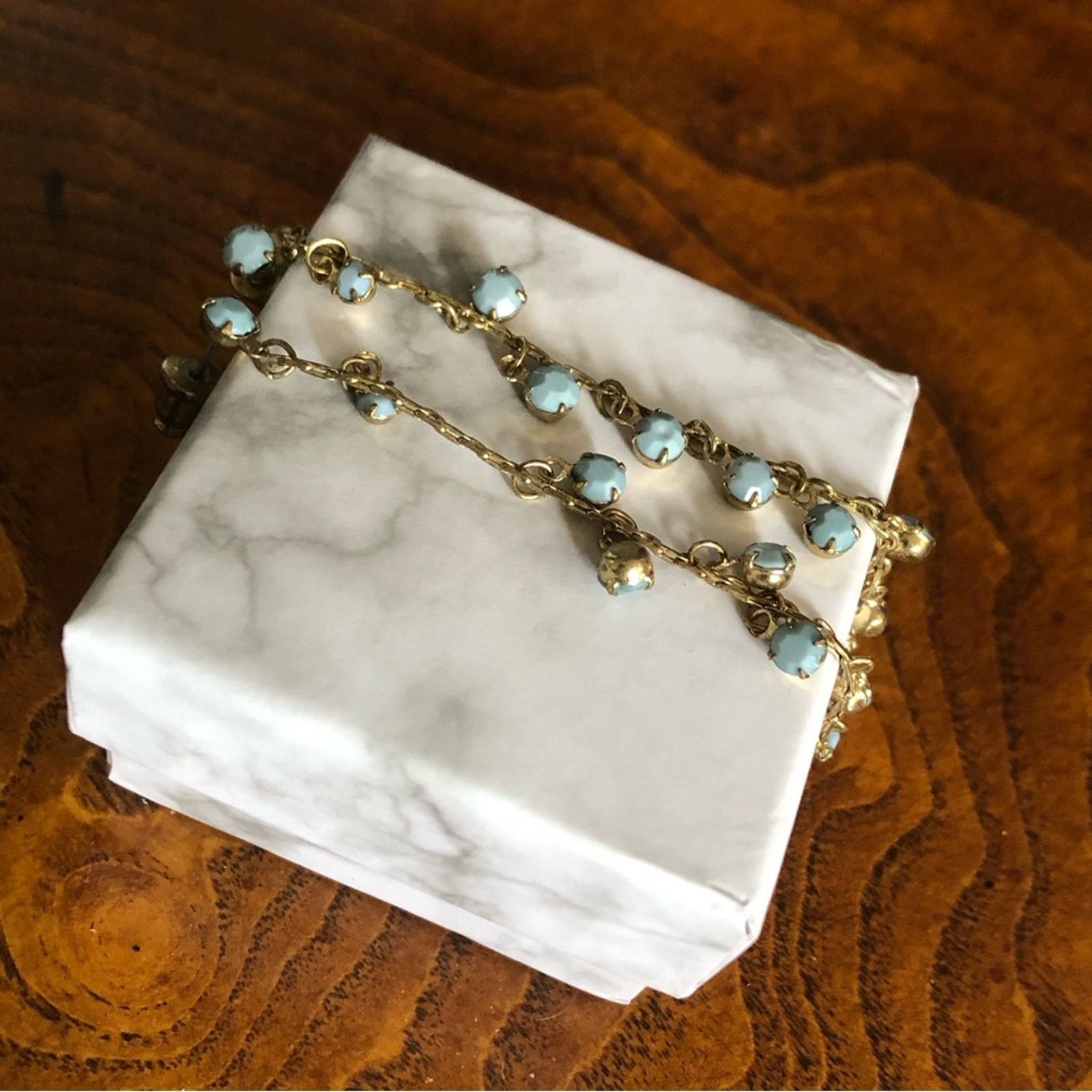 Vintage Vintage turquoise rhinestone chain long length earrings Size ONE SIZE - 3 Thumbnail