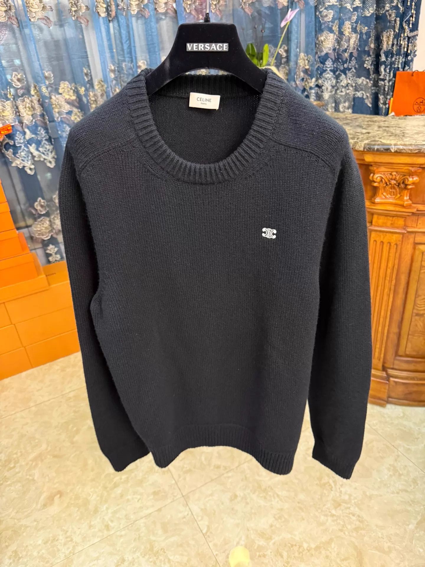 Celine CELINE Black Triumph Logo Wool-Cashmere Sweater L Size US L / EU 52-54 / 3 - 1 Thumbnail
