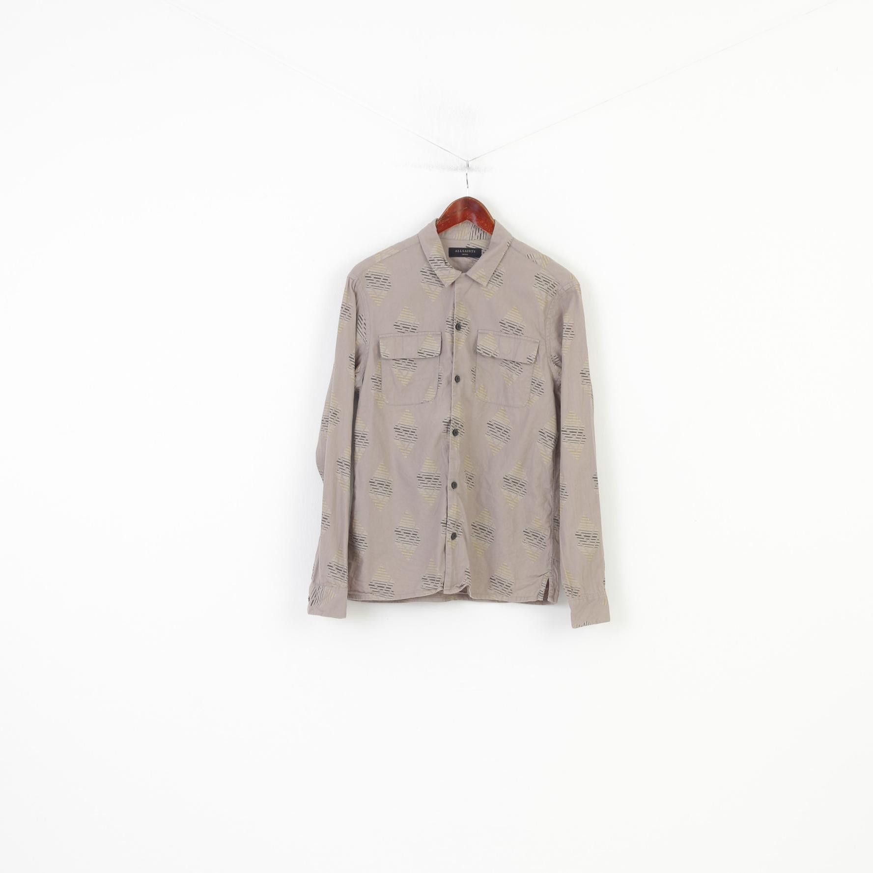 Allsaints × Vintage Allsaints Men S Casual Shirt Brown Abstract 10674 Size US S / EU 44-46 / 1 - 1 Thumbnail