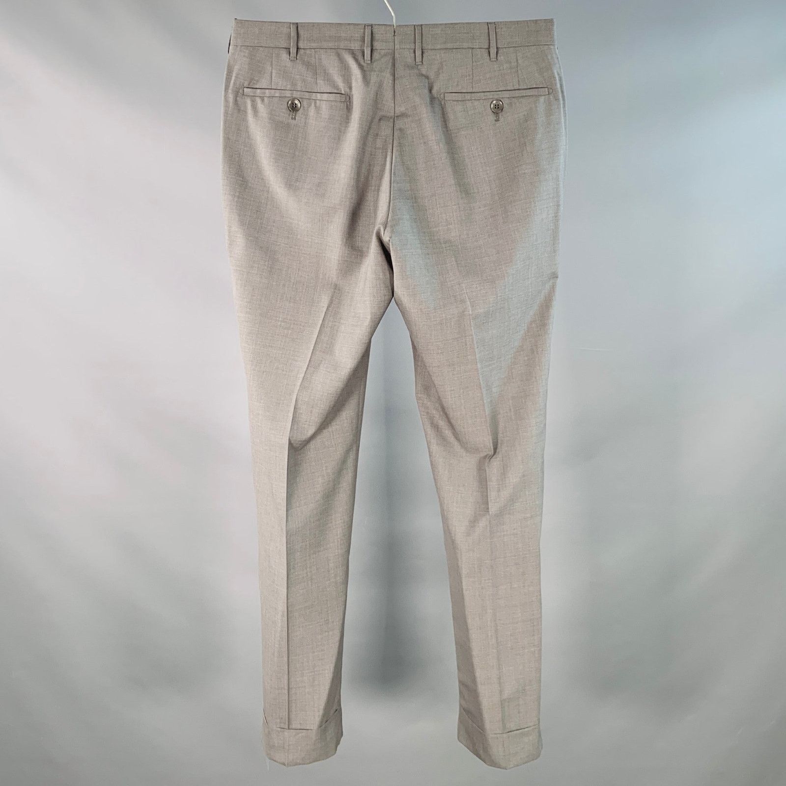 Hadleigh's Grey Wool Silk Flat Front Cuffed Straight Dress Pants Size US 33 - 2 Thumbnail