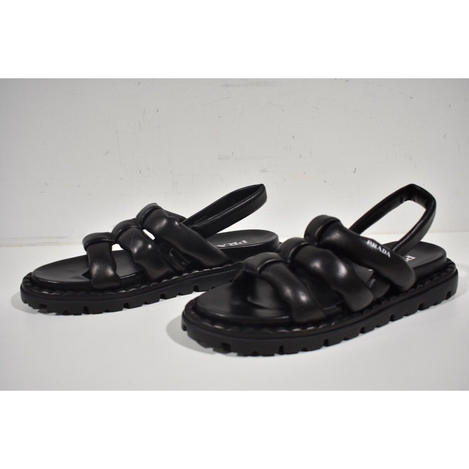 Prada Prada Blow Black Padded Leather Logo Strappy Slingback Size US 11 / IT 41 - 10 Thumbnail