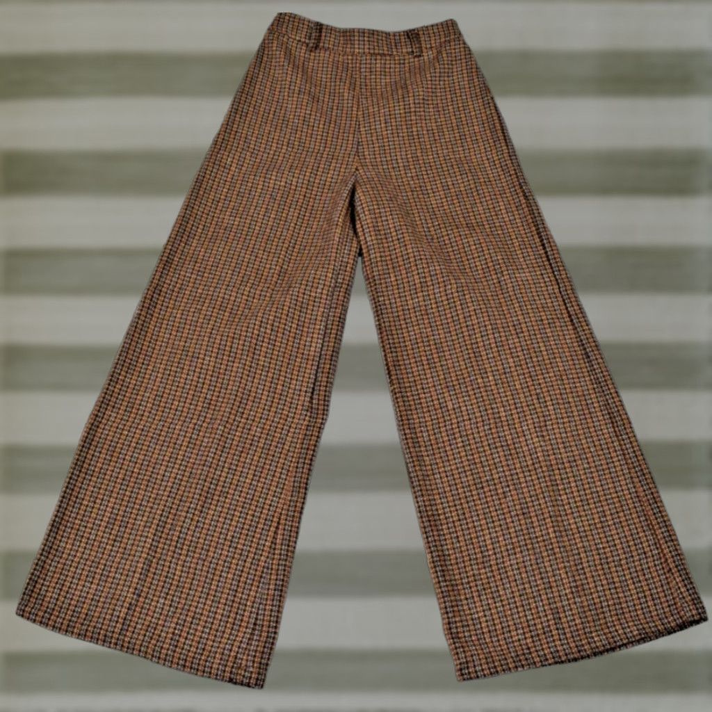 SHEIN Pants Women's Retro Plaid High Waist Wide-Leg Beig​e - Vintage? No. Casual Knit Polyester Wool: Regular S