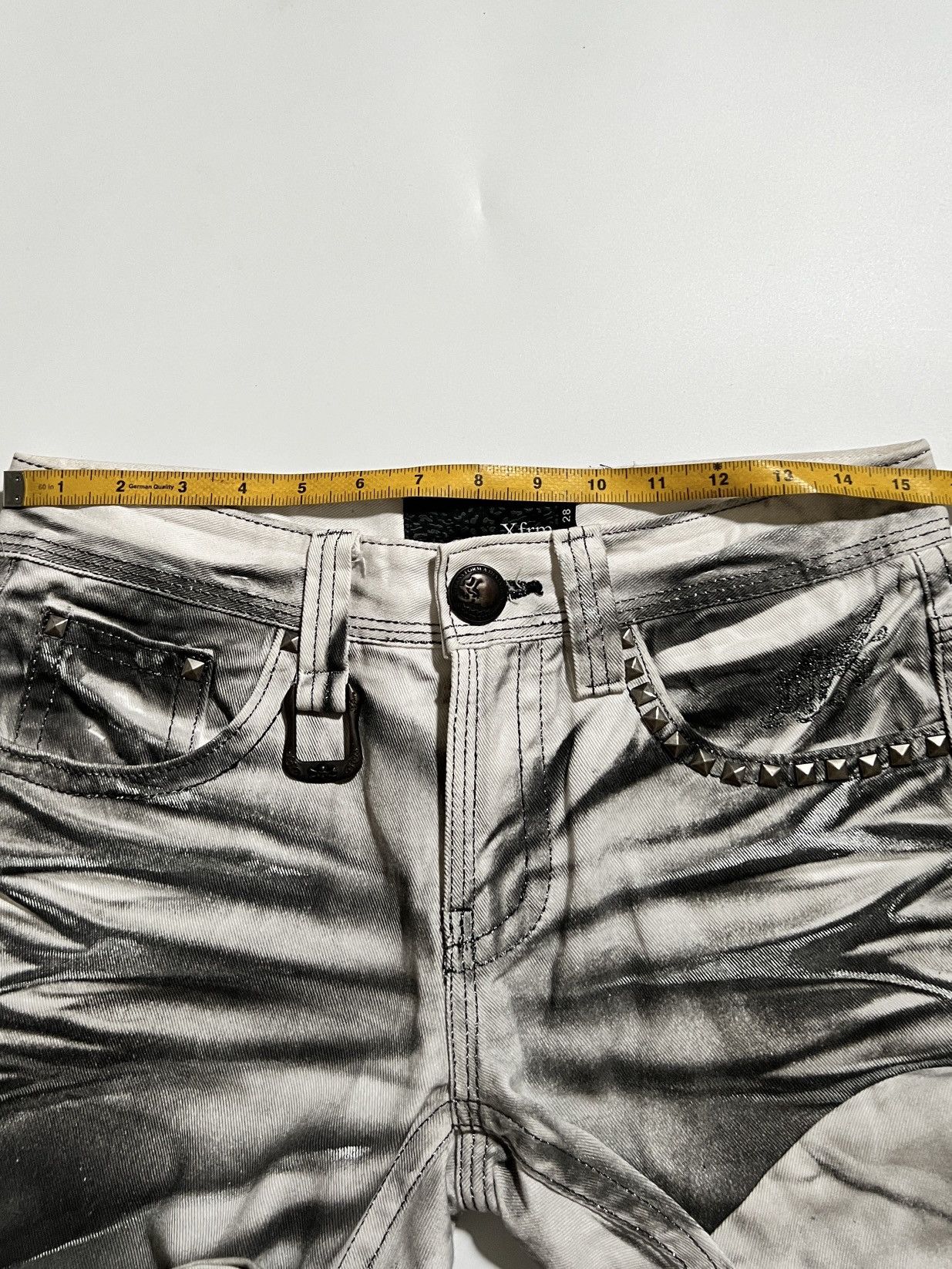 Japanese Brand Xfrm Silver Glitter Waxed Bootcut Jeans Y2K Japanese Brand Size US 31 - 18 Thumbnail