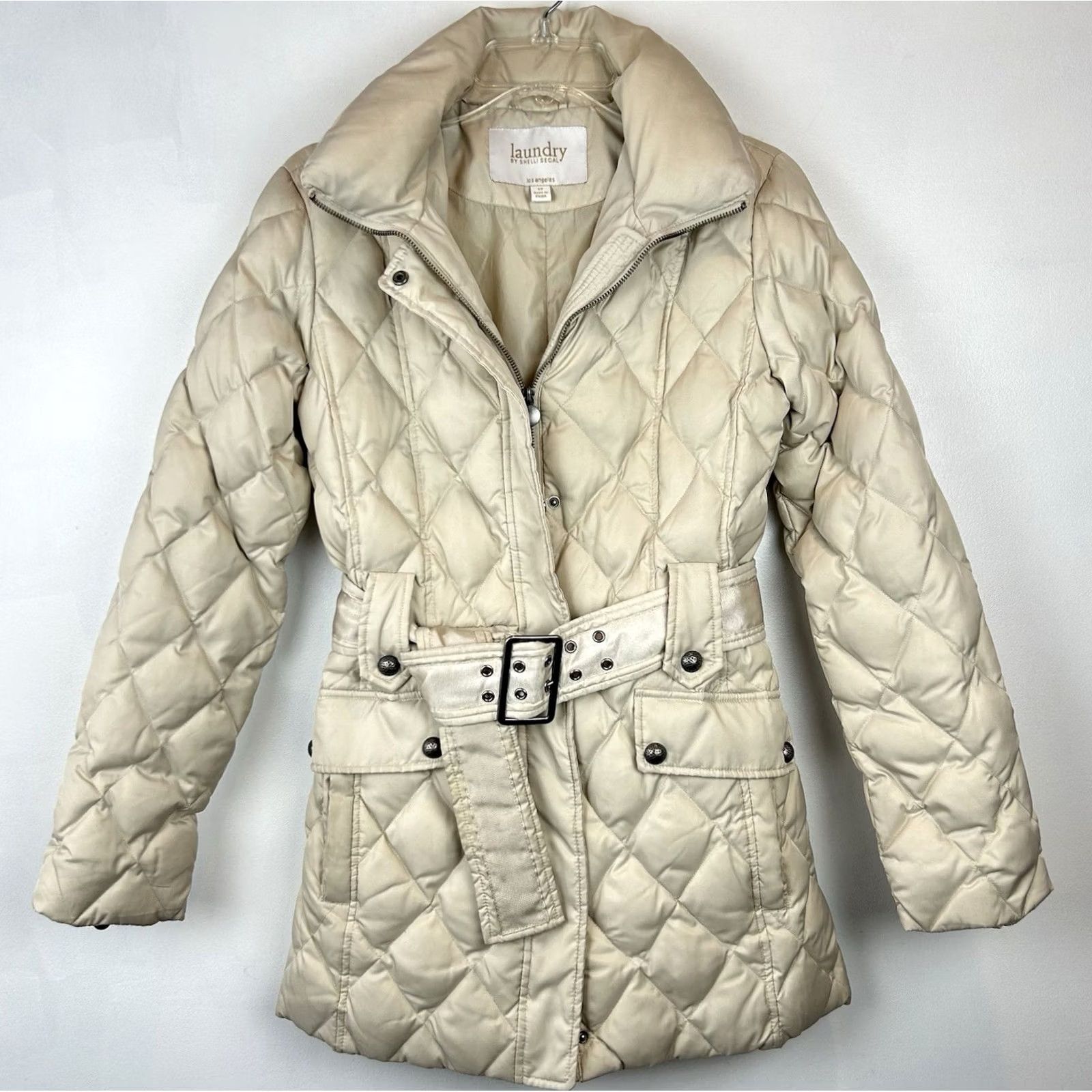 Laundry by Shelli Segal Laundry Down Puffer Coat Womens XS Beige Faux Fur Belted Minimalist Capsule Size S / US 4 / IT 40 - 5 Thumbnail