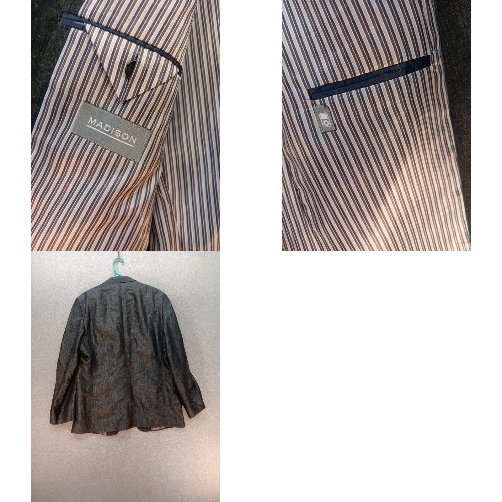Madison Madison Blazer Shirt Charco 42R Two Button Jacket Mens Classic Notch Linen Blend Striped Dry Clean Only Size 42R - 8 Thumbnail