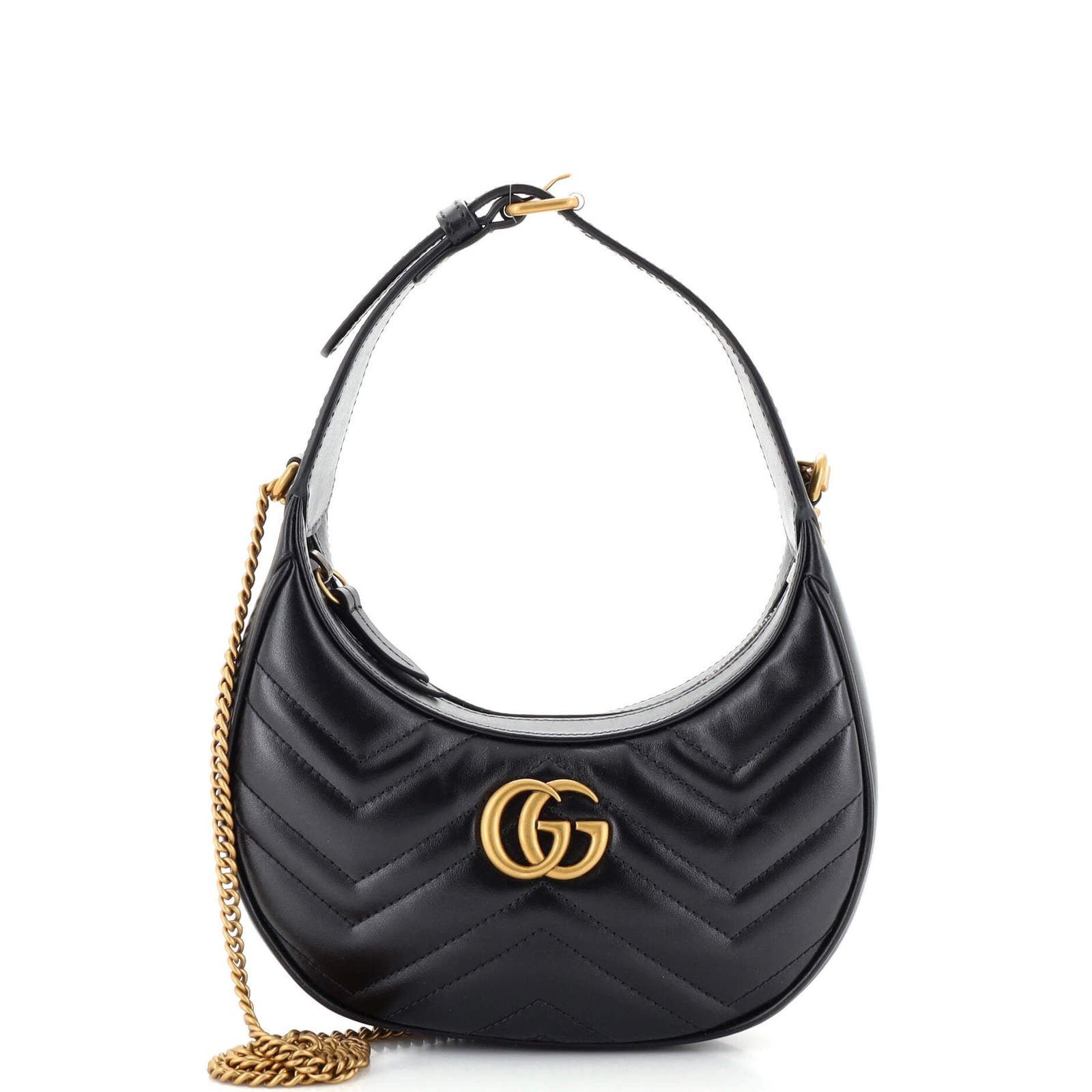 image of Gucci Gg Marmont Half Moon Hobo Leather Mini in Black, Women's