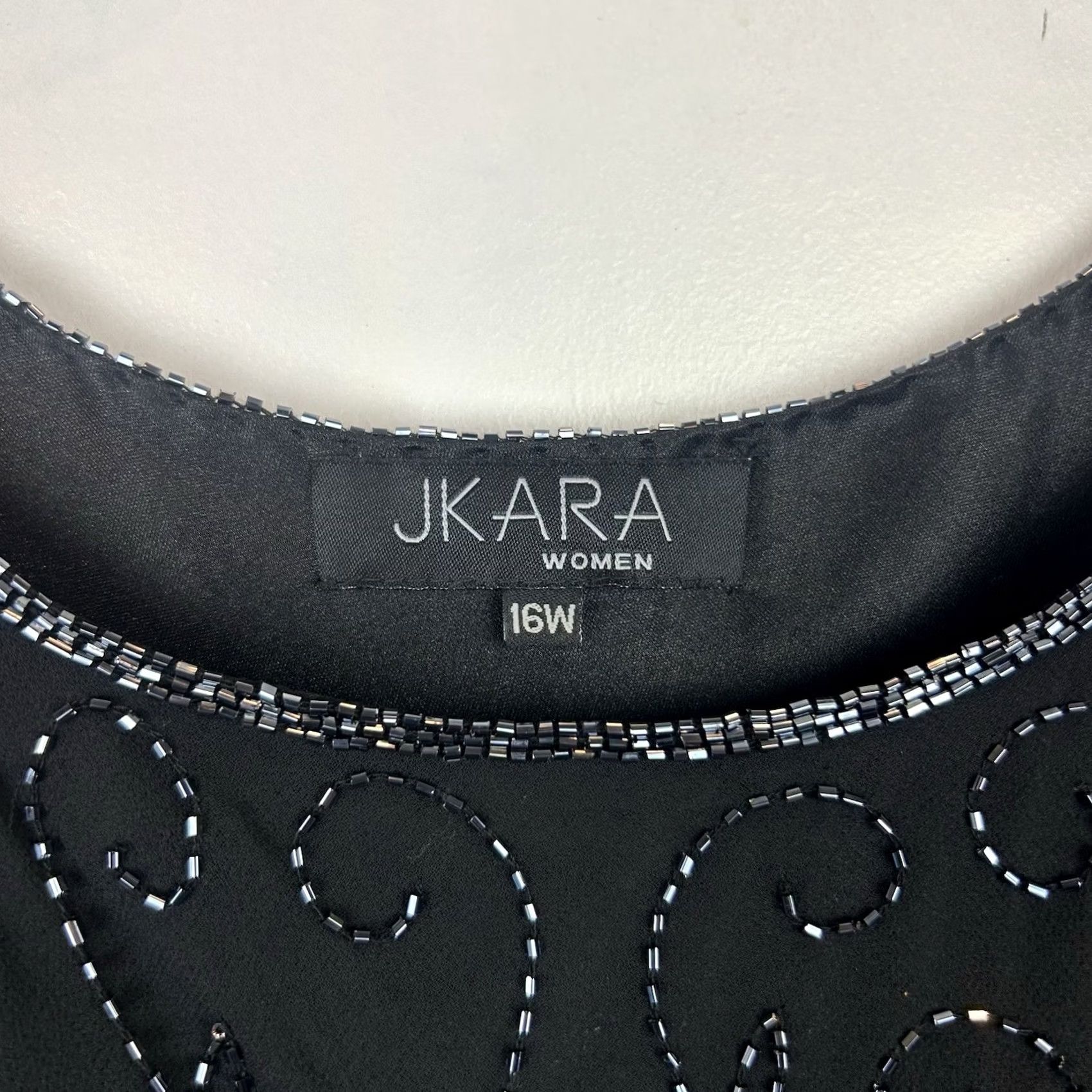 Vintage JKARA Evening Gown Womens 16W Black Chiffon Beaded Wedding Black Tie Event A-Line Long Dress 3/4 Sleeve Round Neck Formal Party/Cocktail Size XXL / US 16-18 / IT 52-54 - 3 Thumbnail