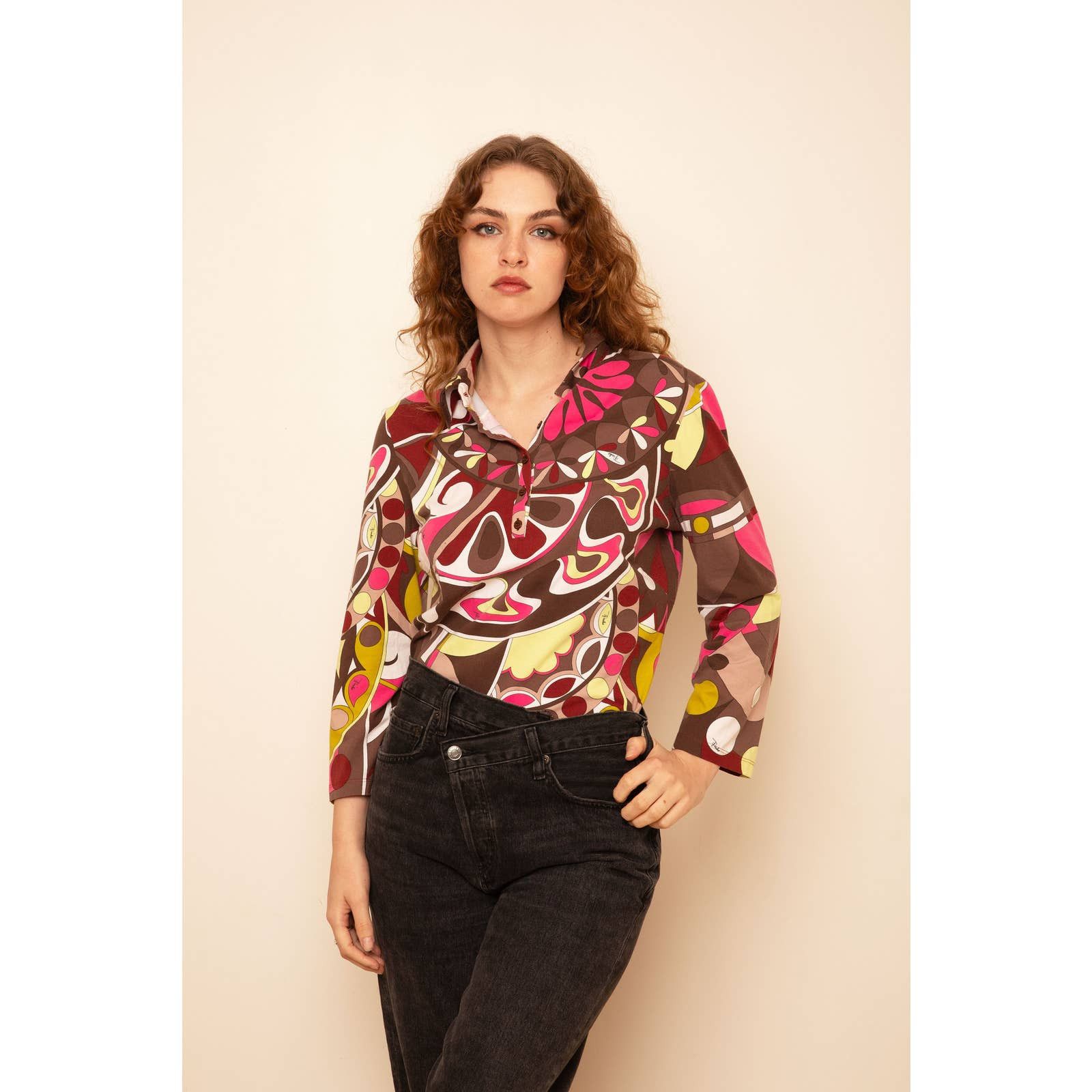 Vintage Emilio Pucci Y2K Geometric Floral Print Top