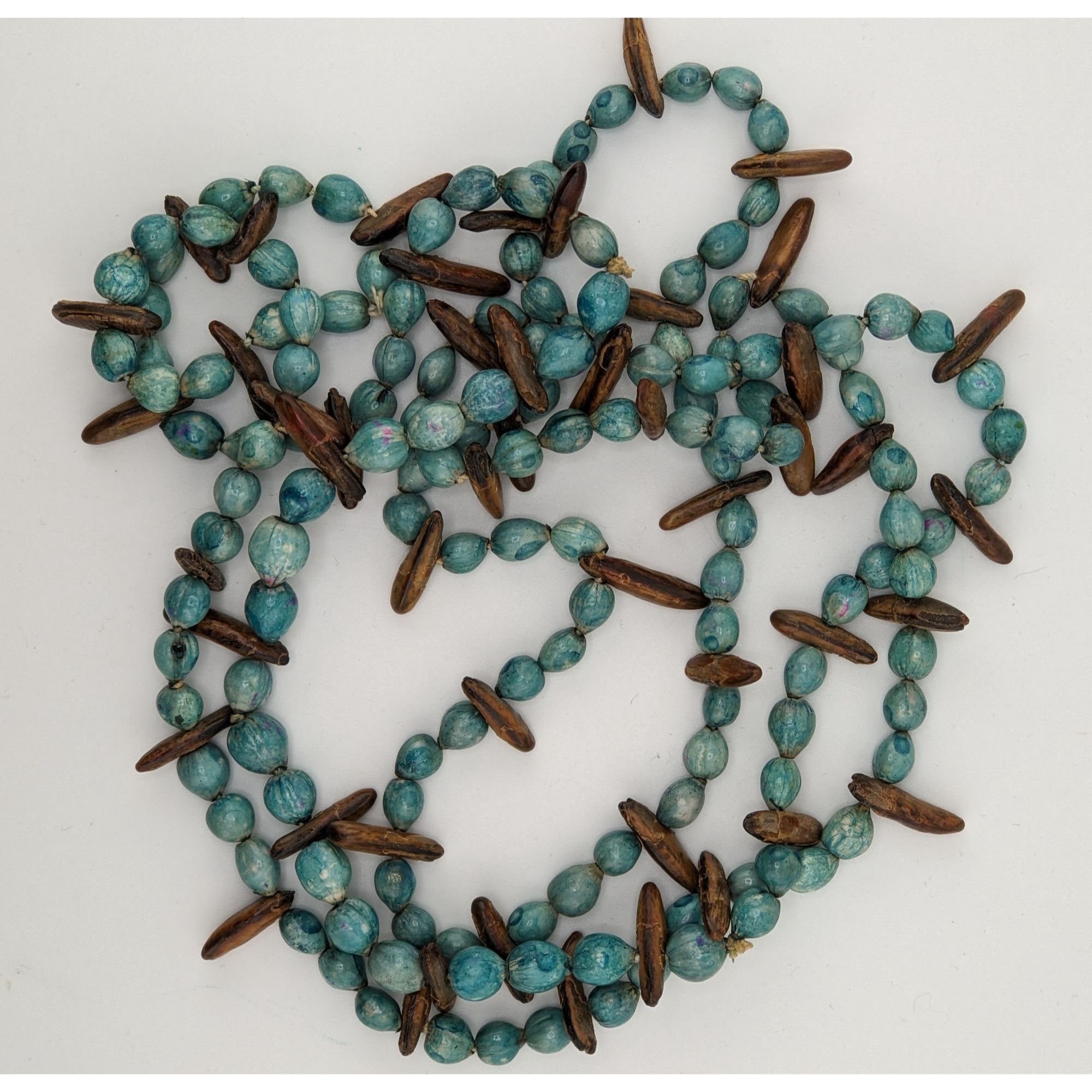 Other Vintage Blue Dyed Natural Seed Beaded Necklace With Brown Ac Size ONE SIZE - 7 Thumbnail