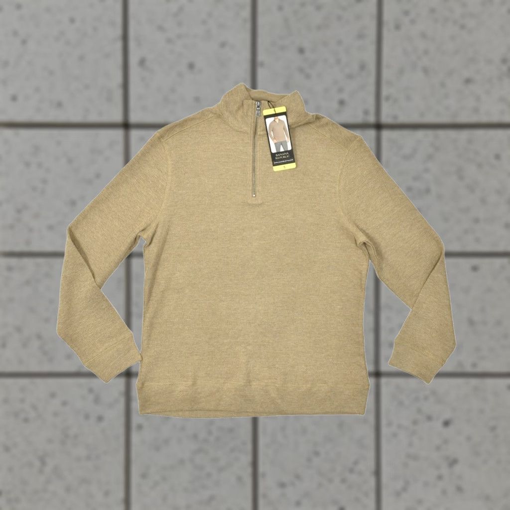 Banana Republic Banana Republic Sweater Quarter-Zip Waffle Knit Pullover Tan S Mens NWT Size US S / EU 44-46 / 1 - 1 Thumbnail