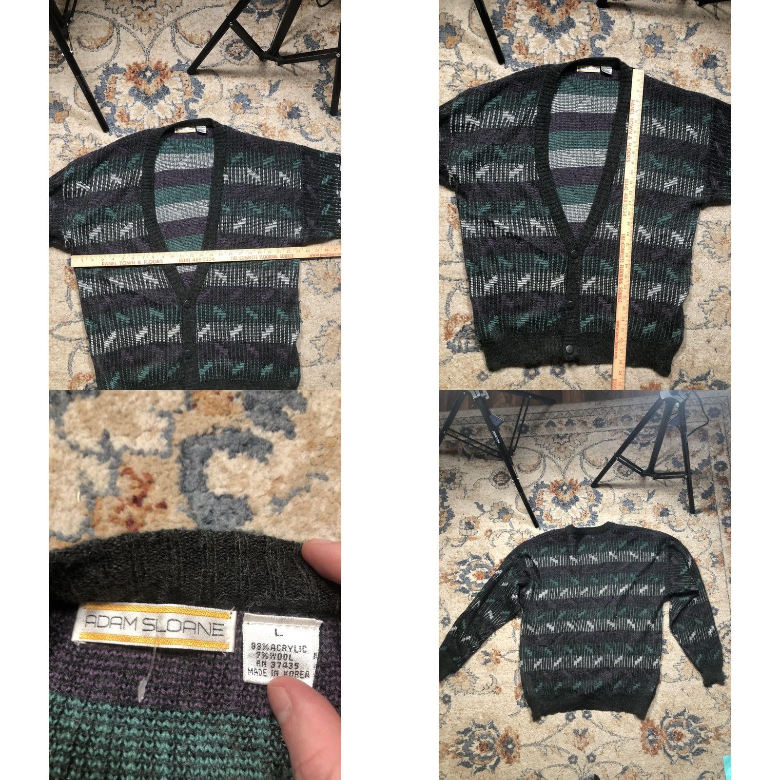Vintage VINTAGE Adam Sloane Cardigan Sweater Mens Large Gray Green Wool Blend 80s 90s Size US L / EU 52-54 / 3 - 8 Thumbnail