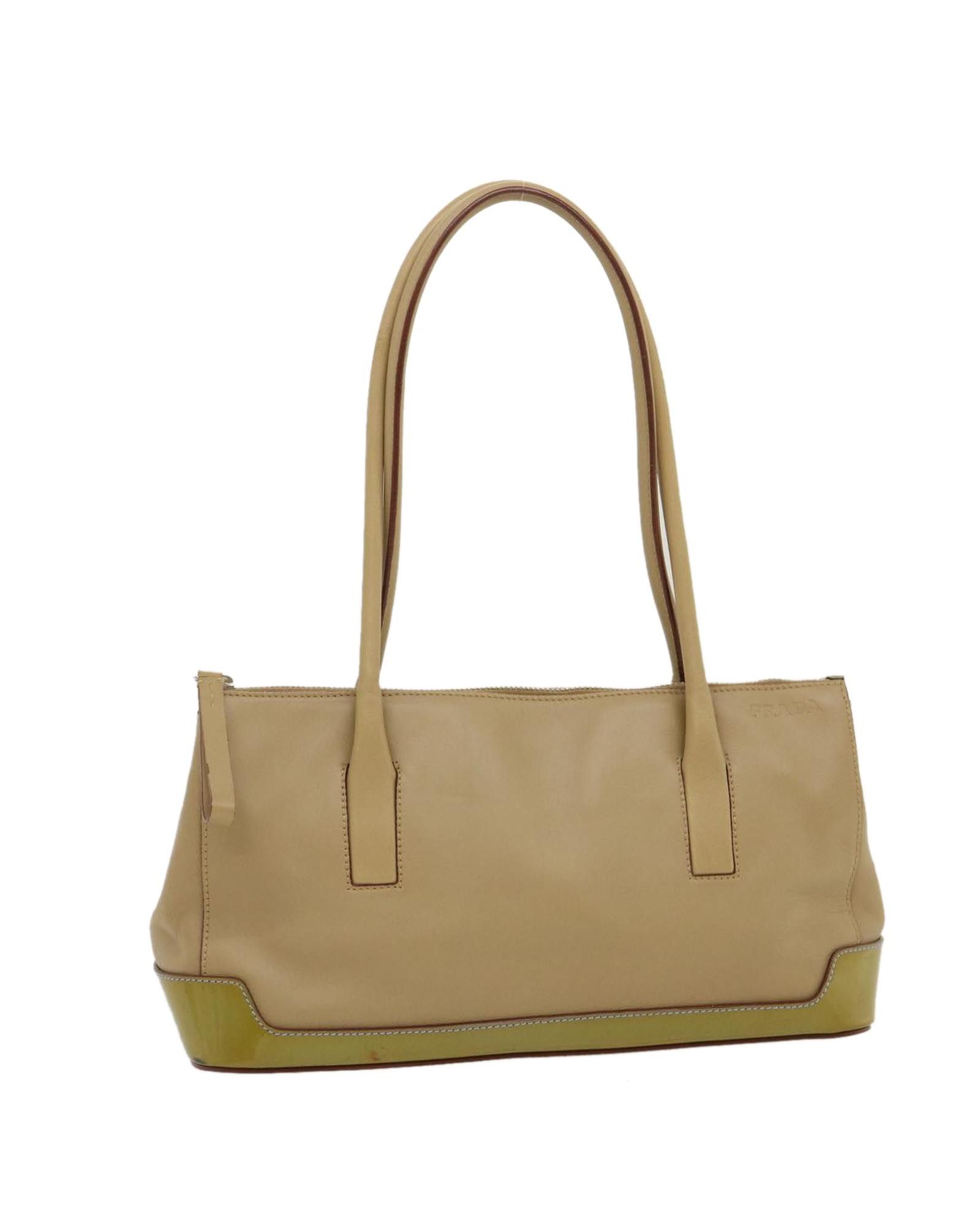 image of Prada Enamel Brown Leather Hand Bag, Women's