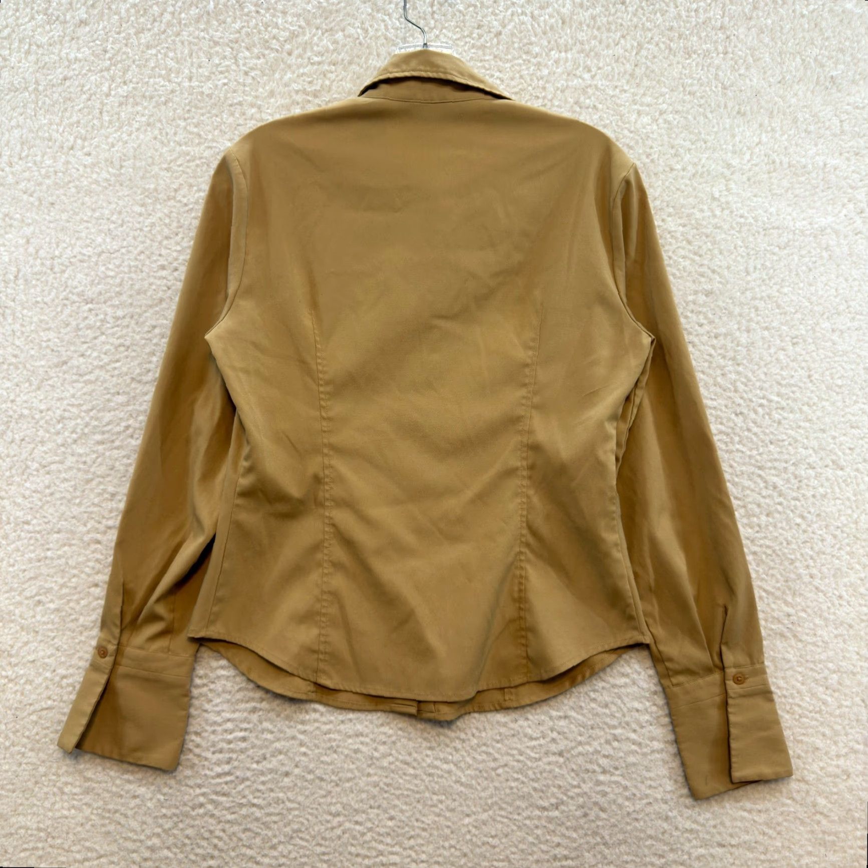 Express VINTAGE Y2K Express Dress Shirt Medium Khaki Tan Button Blouse Corpcore Career Shirt M Beige Mens/Boys? Size M / US 6-8 / IT 42-44 - 2 Thumbnail