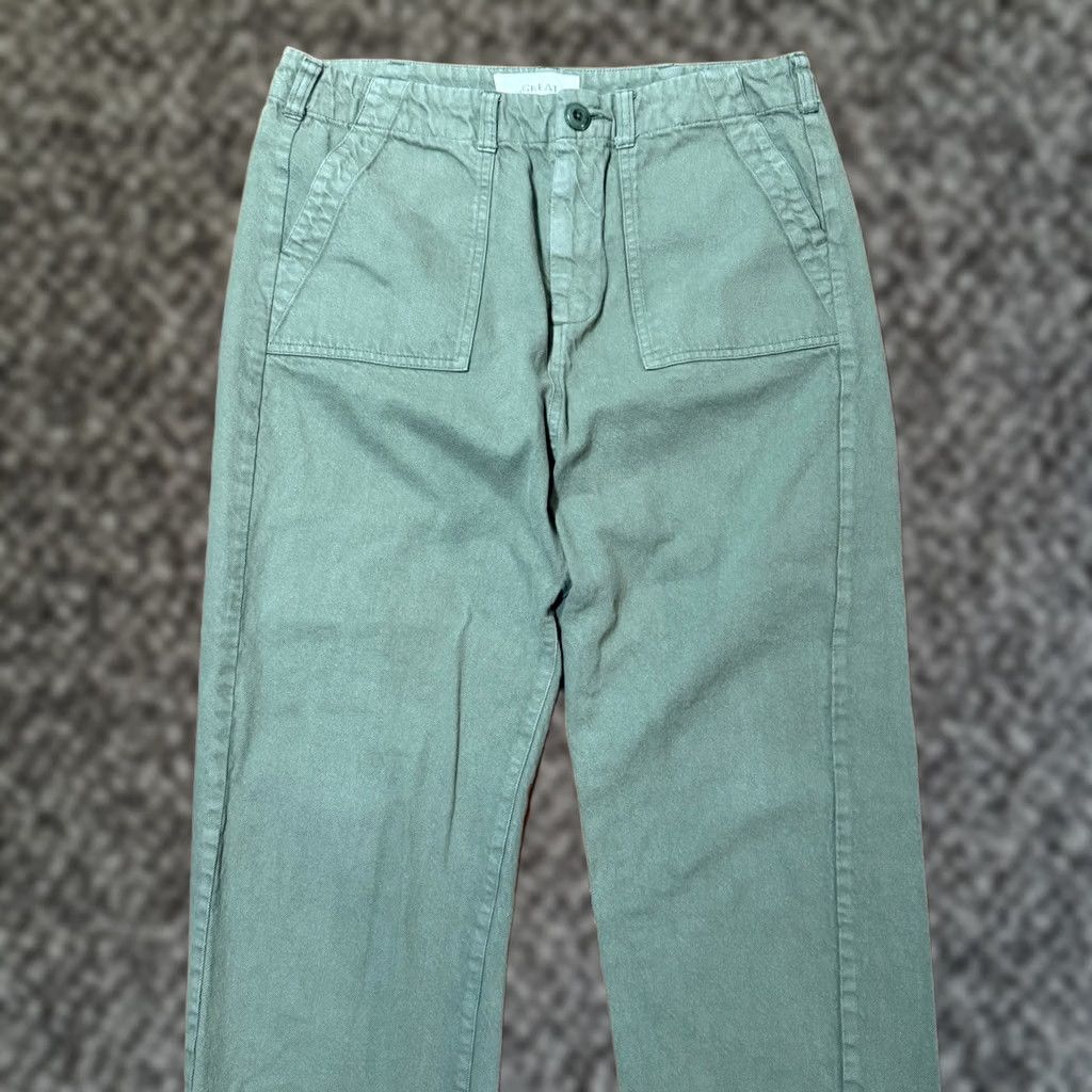 THE GREAT The Great Women's Pants 27 Cropped Straight Leg Cotton Green Casual 27 Waist 32 Inseam 21.5 In Knit Lightweight A8 Size 24" / US 00 / IT 34 - 1 Thumbnail
