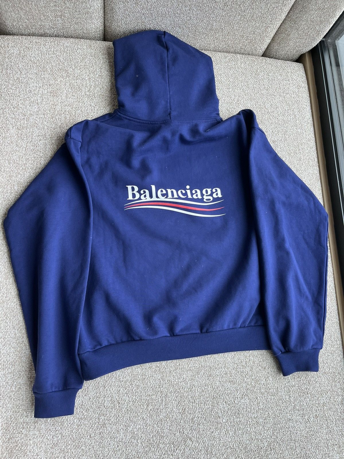 Image of Balenciaga Political Campaign Hoodie in Blue, Men's (Size Small)