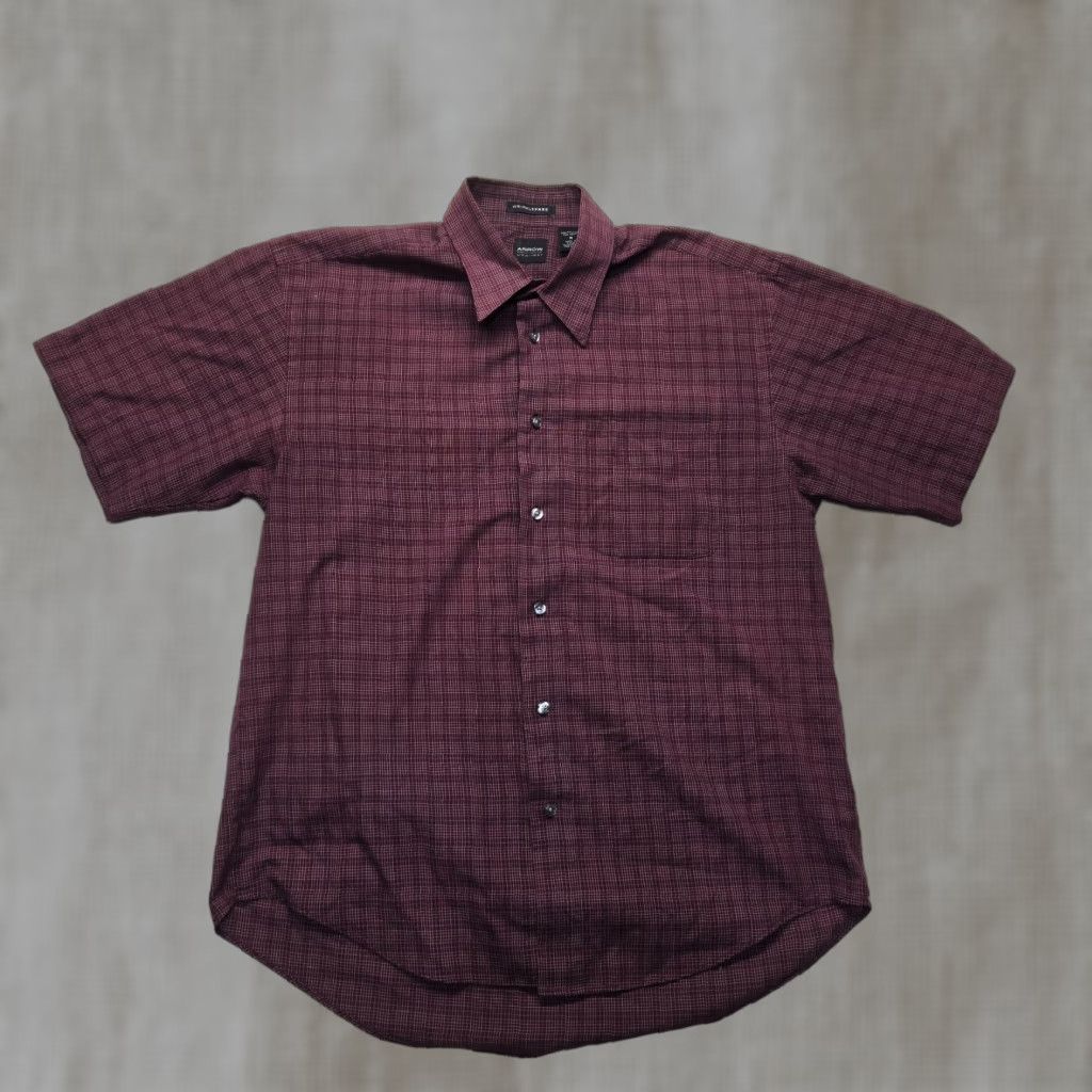 Arrow Arrow Purple Check Checkered Button Up Short Sleeve Men's Size M Medium Size US 31 - 1 Thumbnail