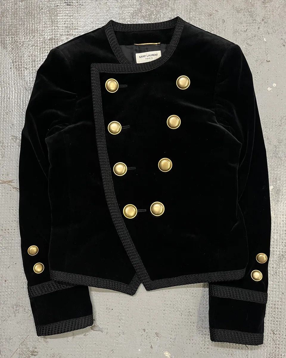 Saint Laurent Paris AW2016 Saint Laurent Officer Gold Buttons Black Velvet Jacket Size M / US 6-8 / IT 42-44 - 4 Thumbnail
