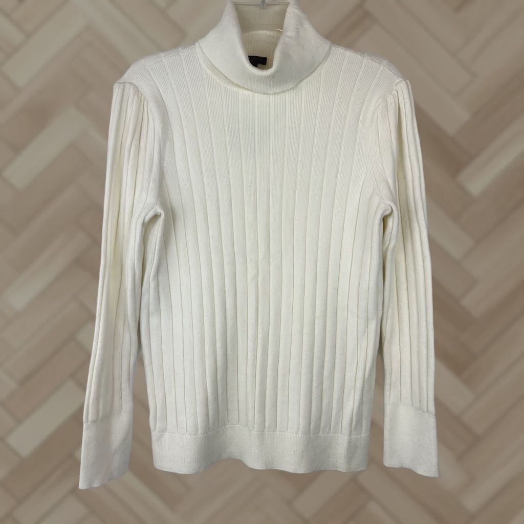 Talbots Talbots Sweater Pullover L Petite Ivory Ribbed Turtleneck Puff Sleeve Classic Minimalist Women Mens? Size L / US 10 / IT 46 - 1 Thumbnail