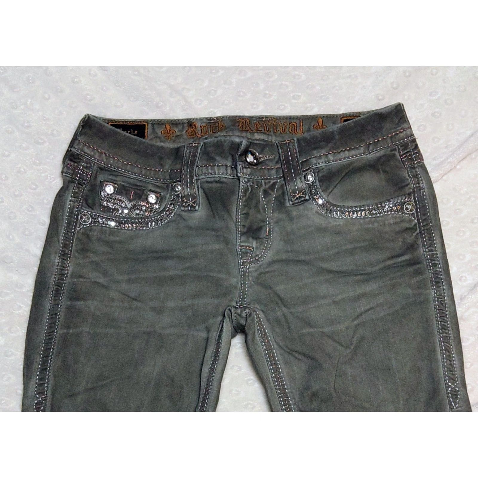 Vintage Rock Revival Jeans 5-Pocket Design Slim Cropped 25x27 Gray Cotton Blend Denim Women’s Clothing Size 42" / US 20 - 4 Thumbnail