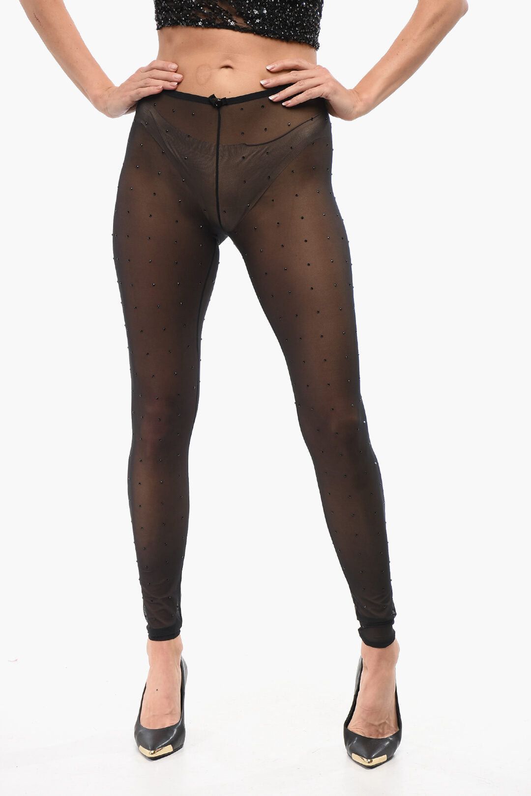 Dsquared2 Mesh Tights with All-Over Crystals Size ONE SIZE - 1 Thumbnail