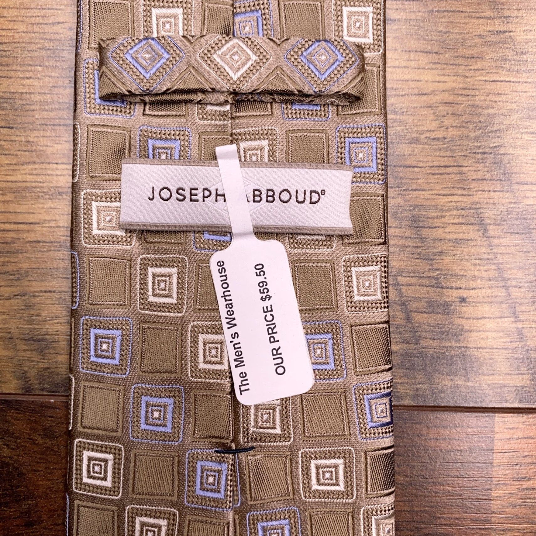 Joseph Abboud Joseph Abboud Silk Tie Geometric Tan Brown Squares Wedding Pointed 57"-60" One Size Men Stain Inside Lining Adjustable Logo New Sequentially Edited Size ONE SIZE - 6 Thumbnail