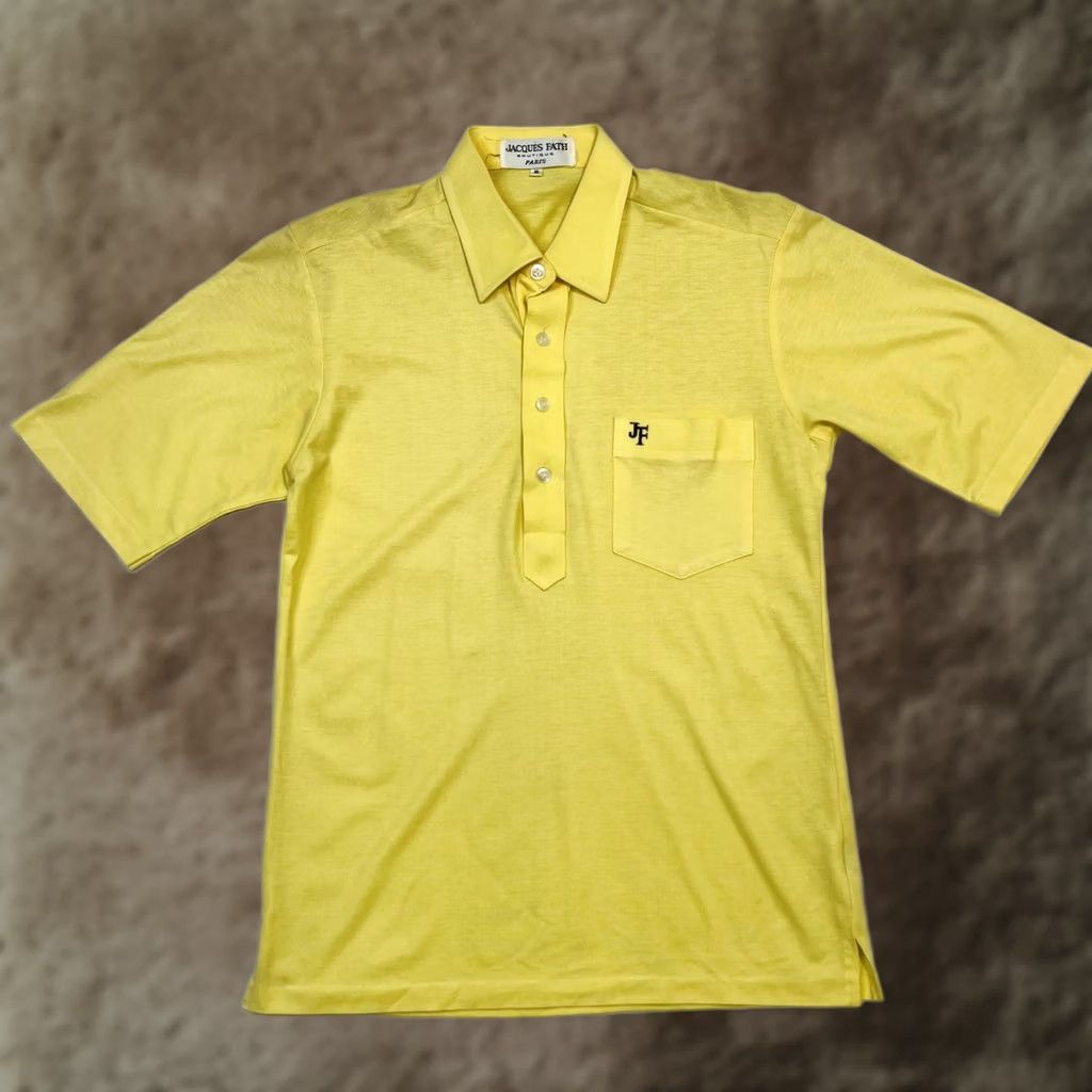 Vintage Jacques Fath Polo Shirt Mens Small Yellow Paris Boutique JF Pocket Retro Mod 60s Size US S / EU 44-46 / 1 - 1 Thumbnail